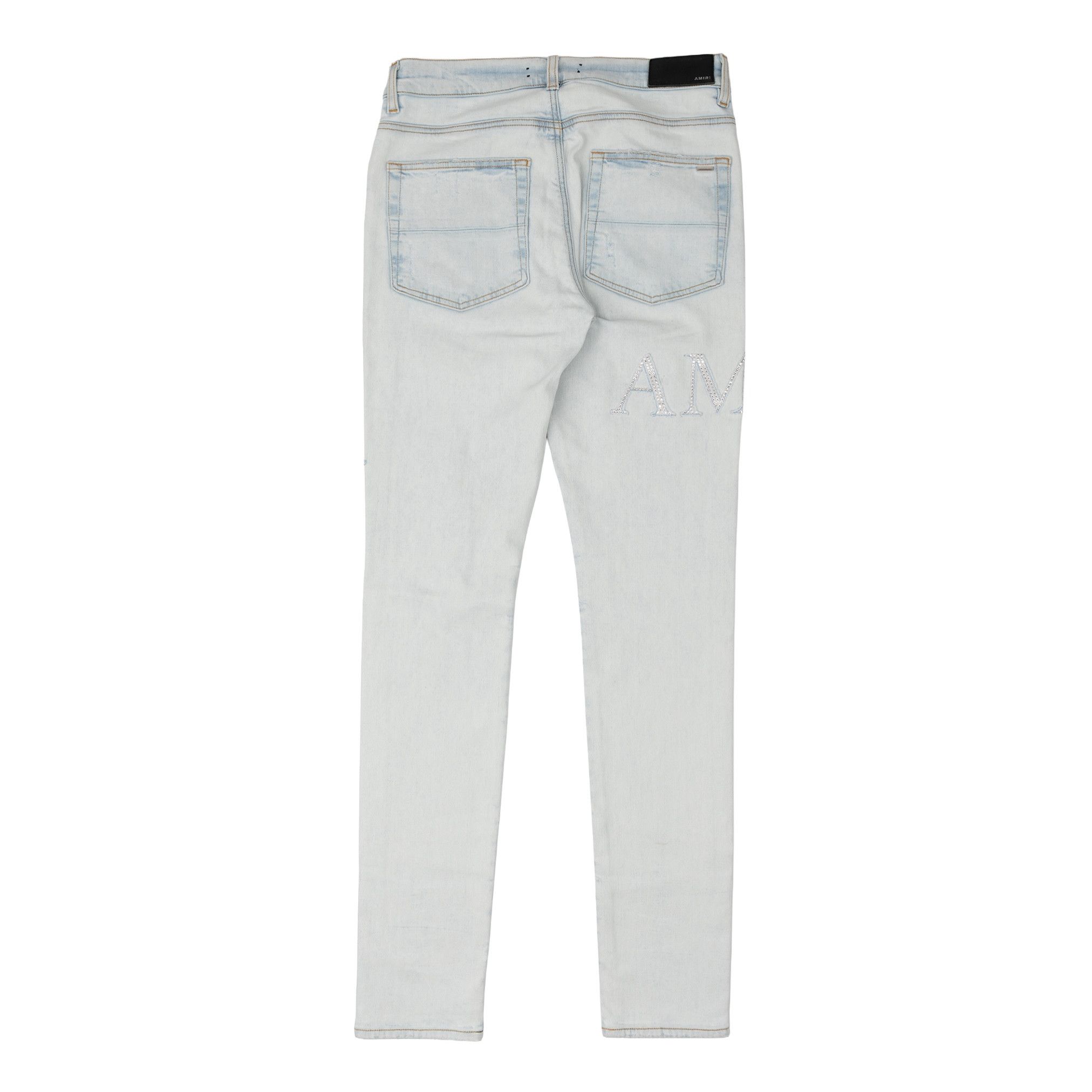 Amiri Amiri Crystal Logo Distressed Jeans Bleached Indigo Size US 32 / EU 48 - 2 Thumbnail