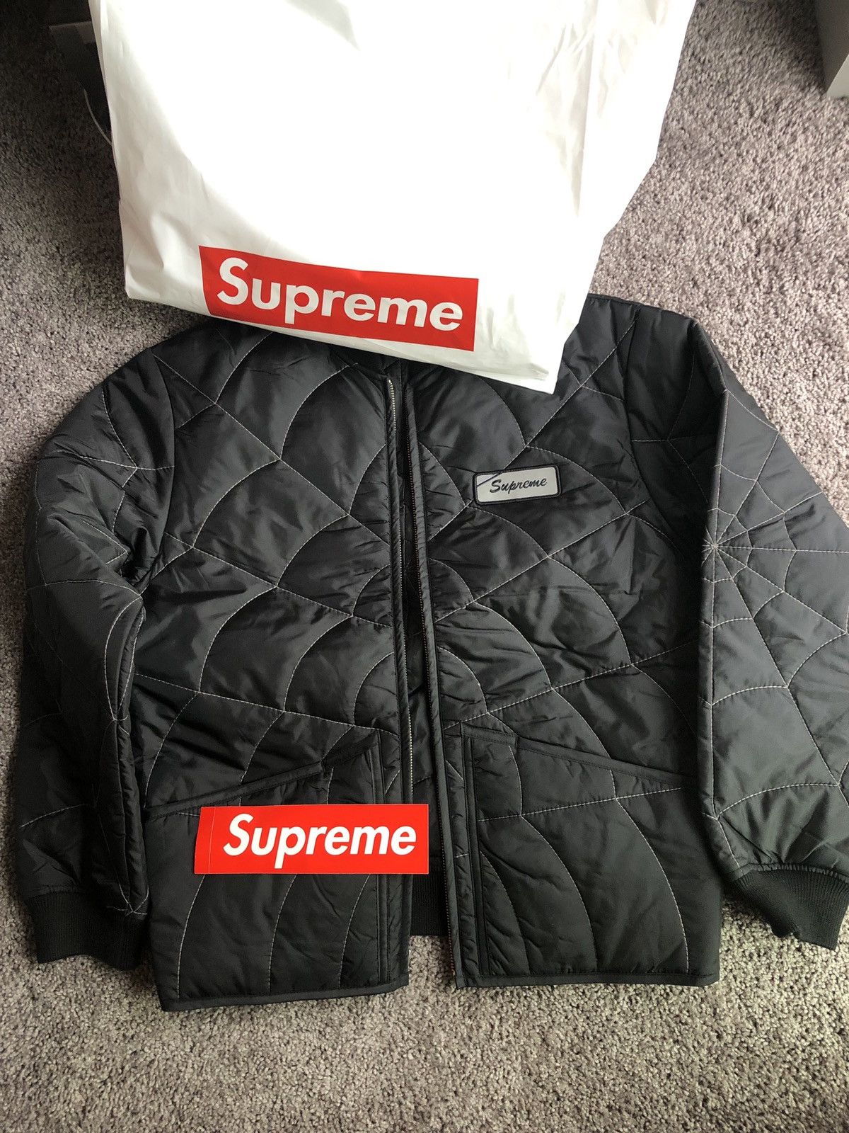 Supreme Supreme Spider Web Quilted Work Jacket Black Size Medium