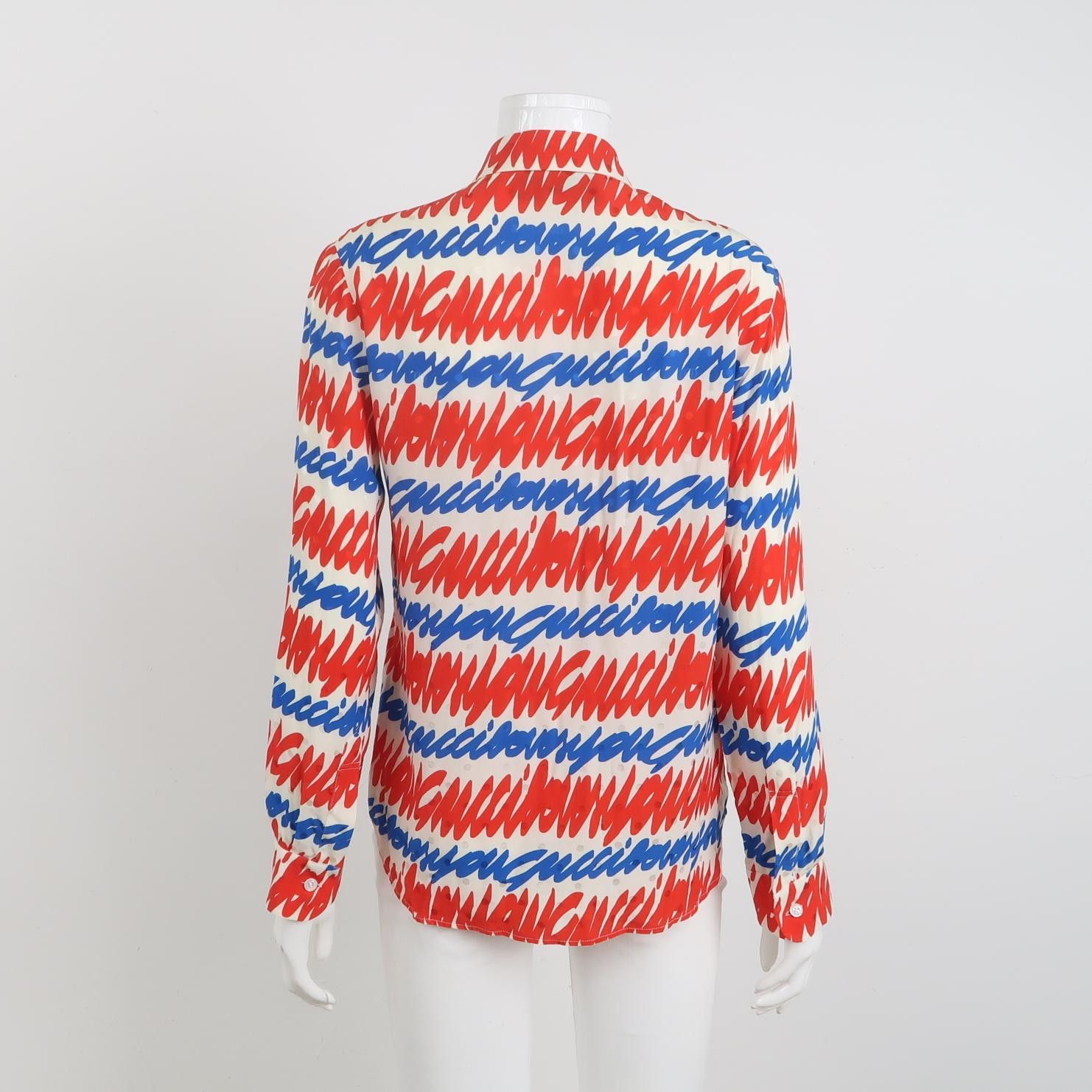 Gucci Gucci Red and Blue Print Silk Button Up Size 40 Size S / US 4 / IT 40 - 2 Thumbnail
