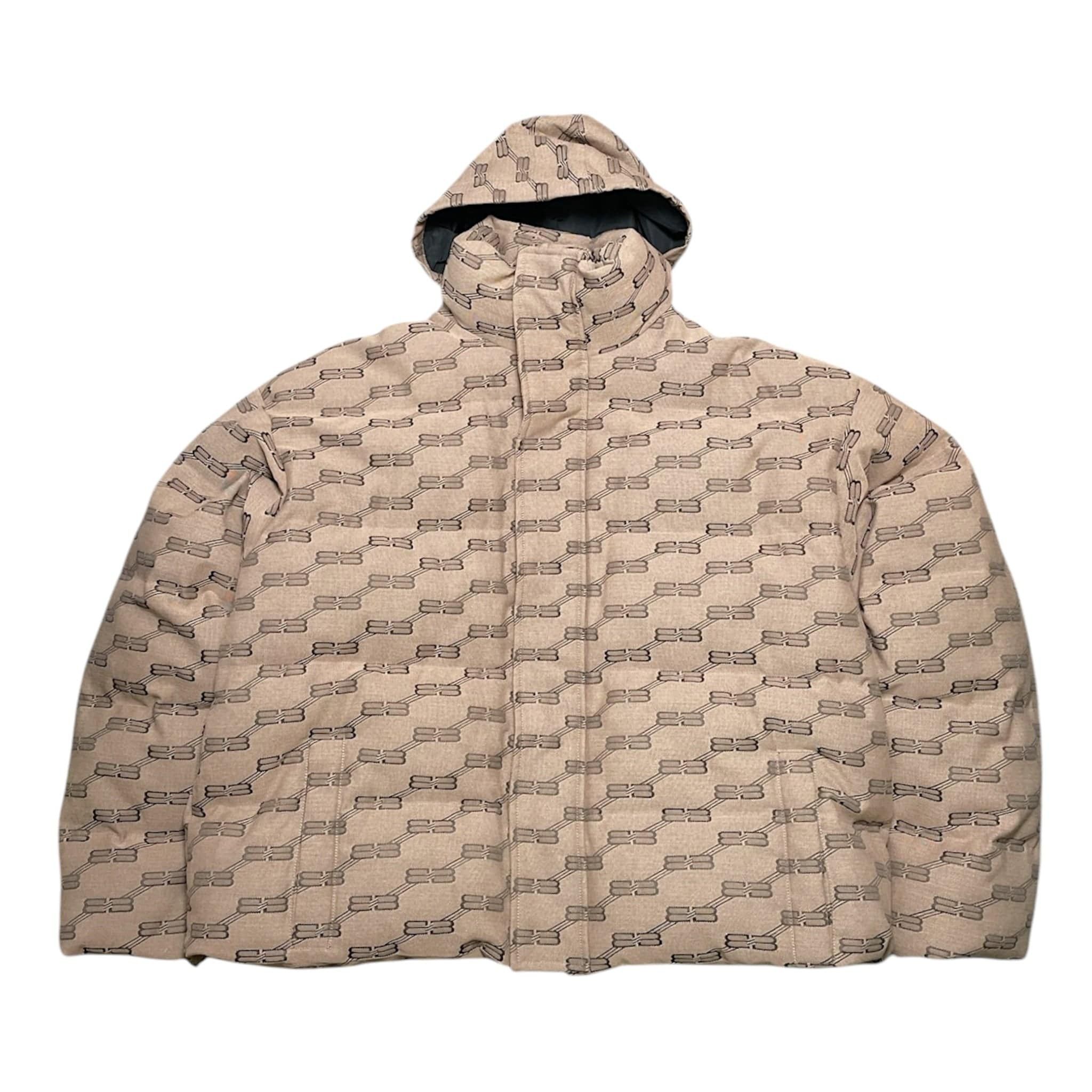 Balenciaga BB Logo Down Jacket Monogram Beige Brown Size US L / EU 52-54 / 3 - 2 Thumbnail