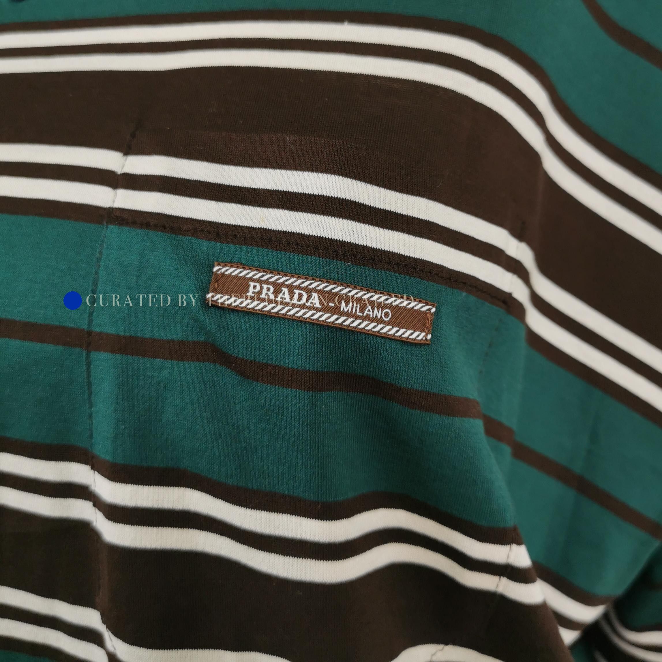 Prada Striped T-Shirt with Logo Patch Size US XS / EU 42 / 0 - 3 Thumbnail