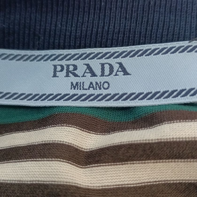 Prada Striped T-Shirt with Logo Patch Size US XS / EU 42 / 0 - 5 Thumbnail
