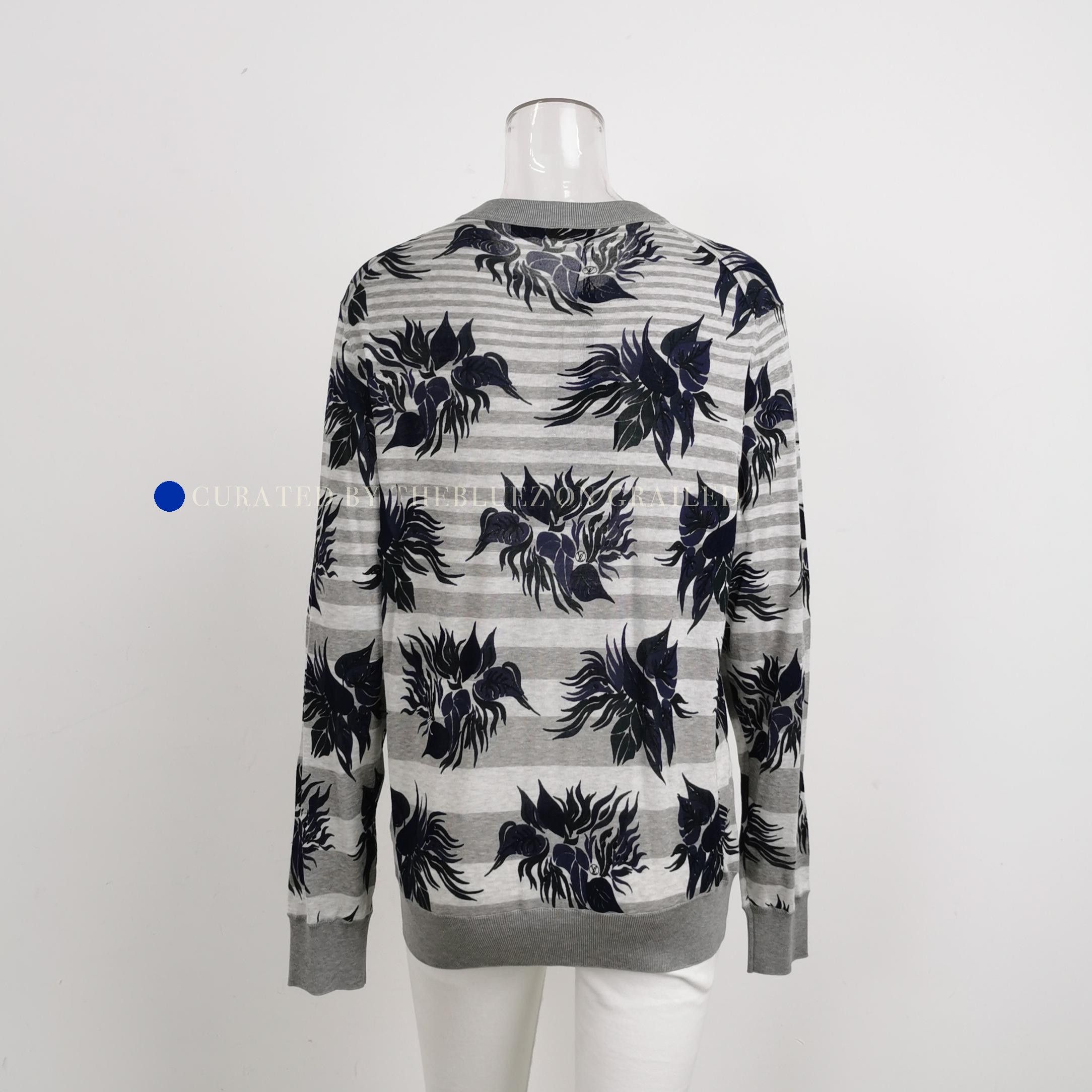 Louis Vuitton Floral Striped Knit Sweater in Gray Size US L / EU 52-54 / 3 - 2 Thumbnail