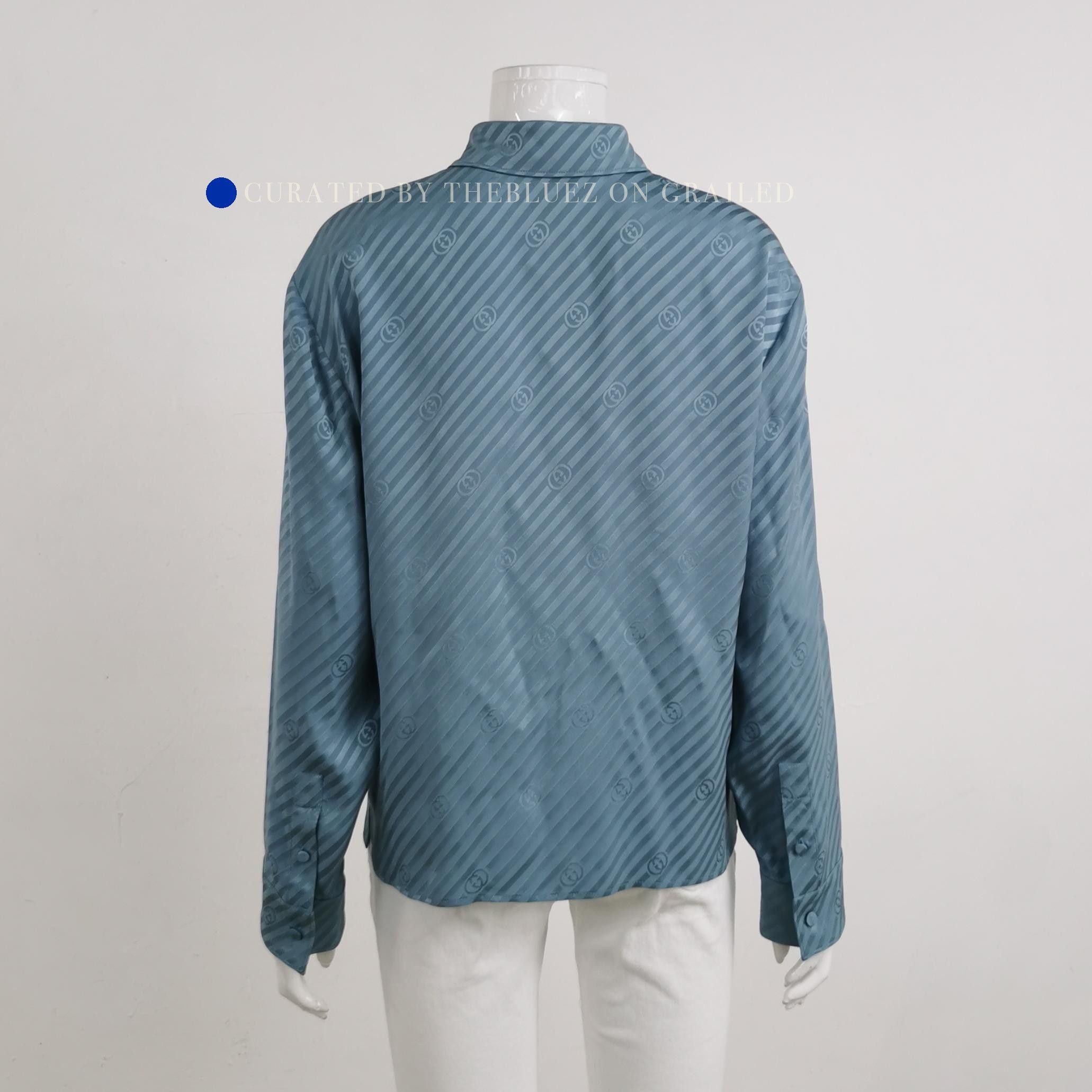 Gucci Elegant Monogram Silk Button-Up Shirt in Blue Size US S / EU 44-46 / 1 - 2 Thumbnail