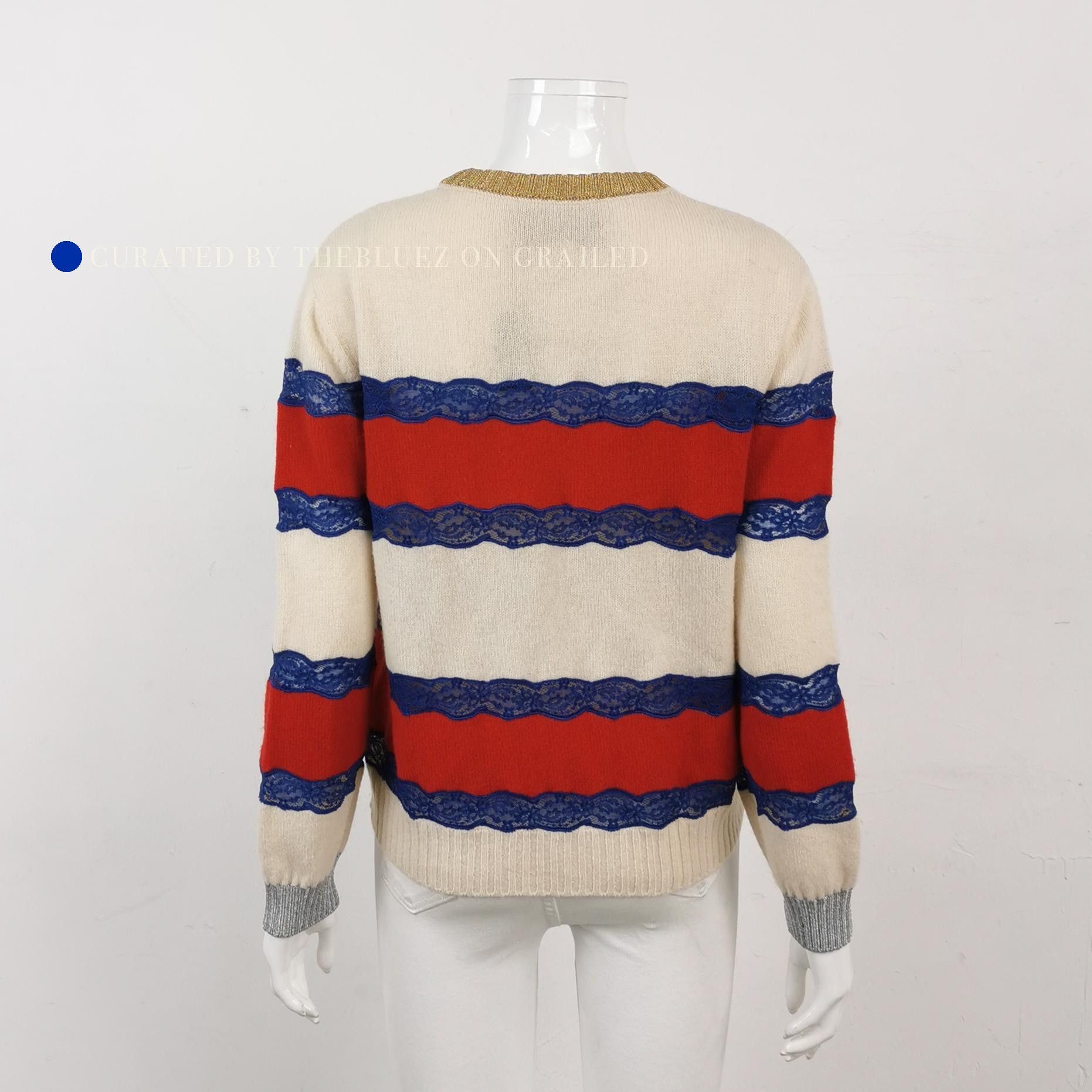 Gucci Colorful Lace Trim Stripe Sweater Size US M / EU 48-50 / 2 - 2 Thumbnail