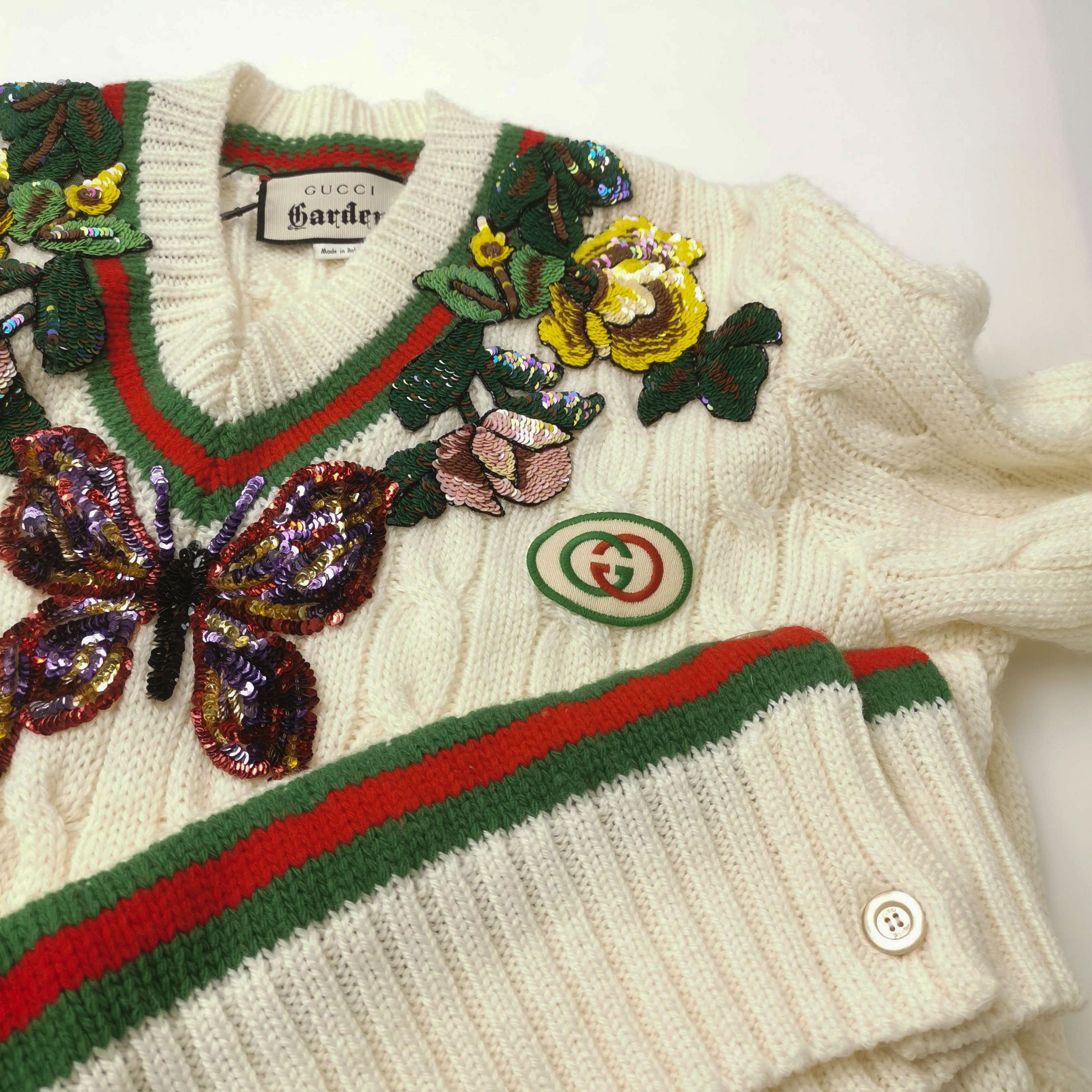 Gucci Embroidered Cable Knit Sweater with Butterflies Size US XXS / EU 40 - 3 Thumbnail