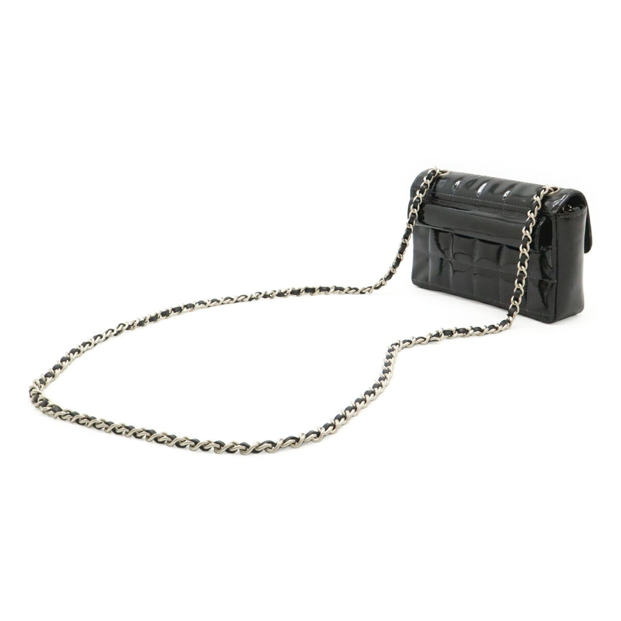 Chanel CHANEL 2.55 Chocolate Bar Chain Bag Shoulder Waist Pouch Enamel Patent Leather Black Size ONE SIZE - 3 Thumbnail
