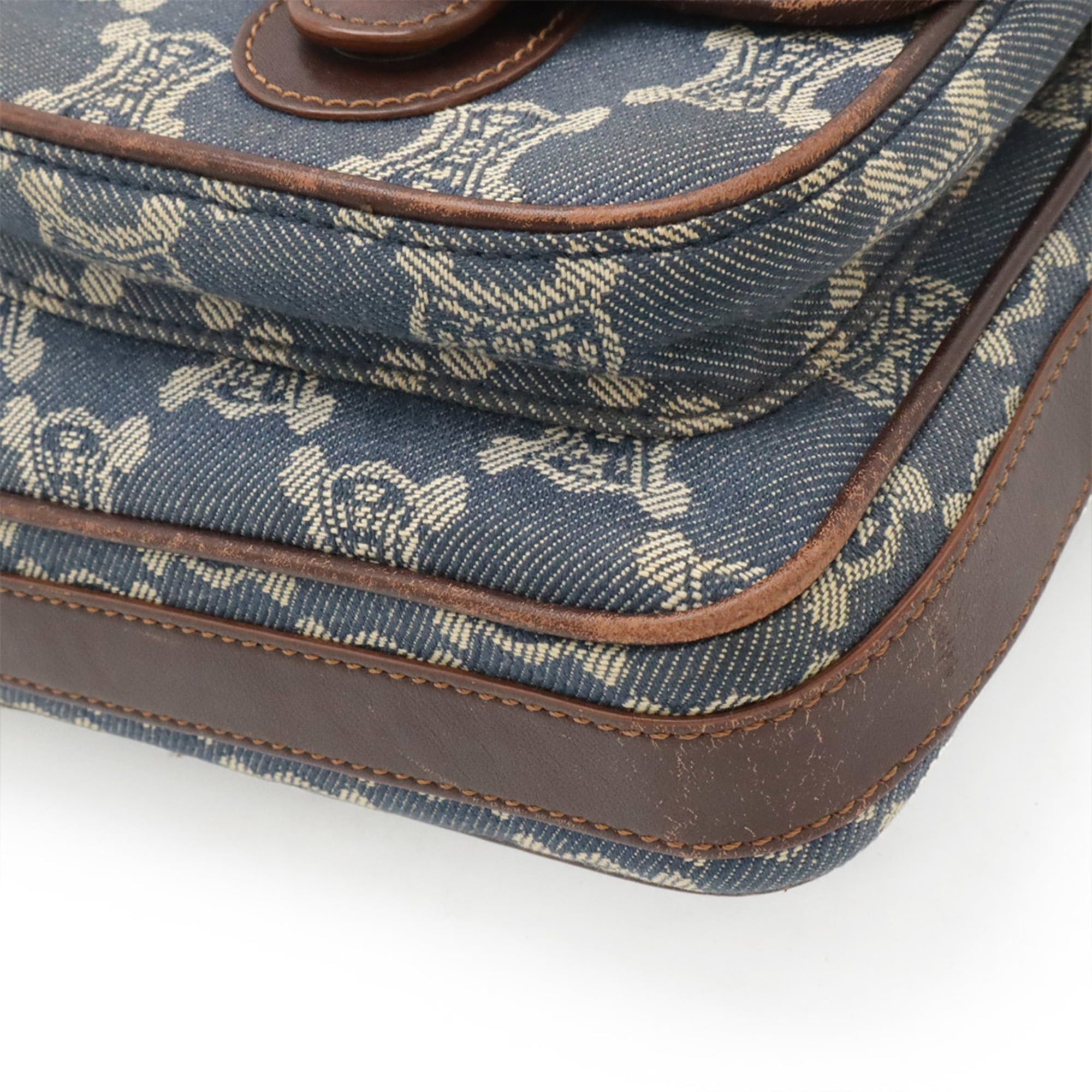 Celine CELINE Paris Macadam Shoulder Bag, Denim Canvas Leather, Blue Brown Size ONE SIZE - 4 Thumbnail
