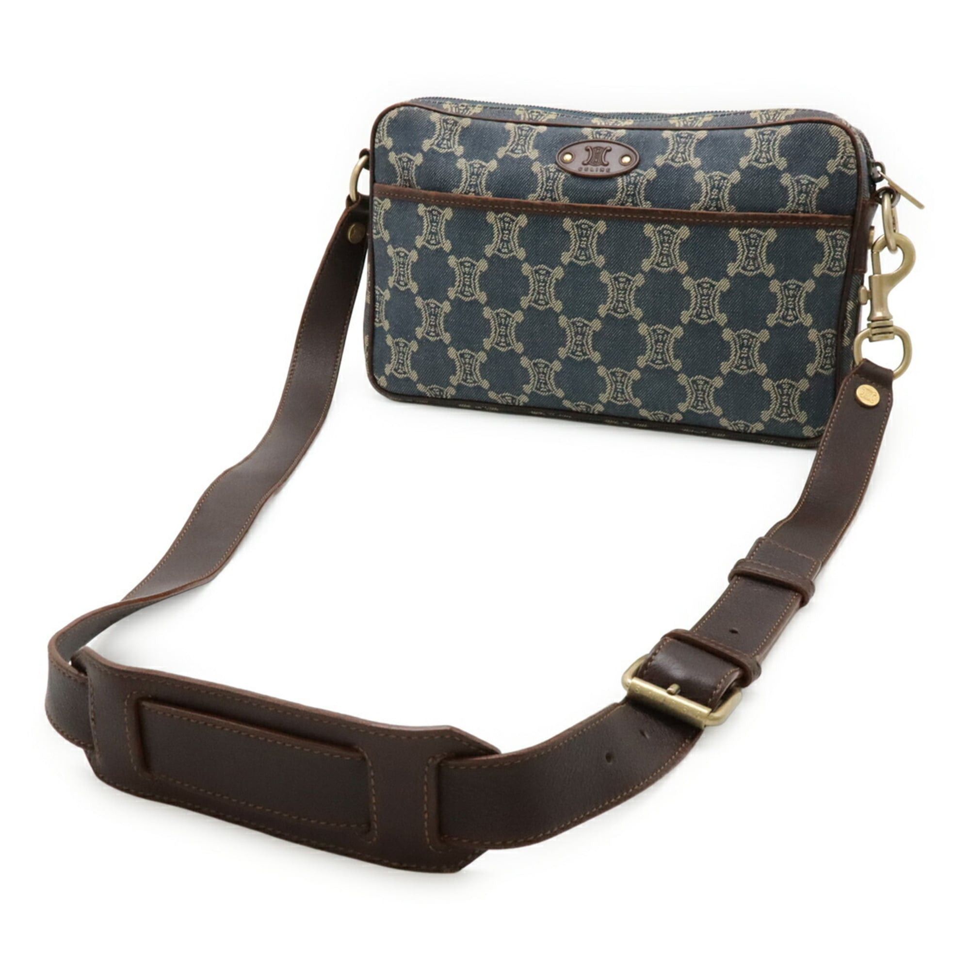Celine CELINE Paris Macadam Shoulder Bag, Denim Canvas Leather, Blue Brown Size ONE SIZE - 3 Thumbnail