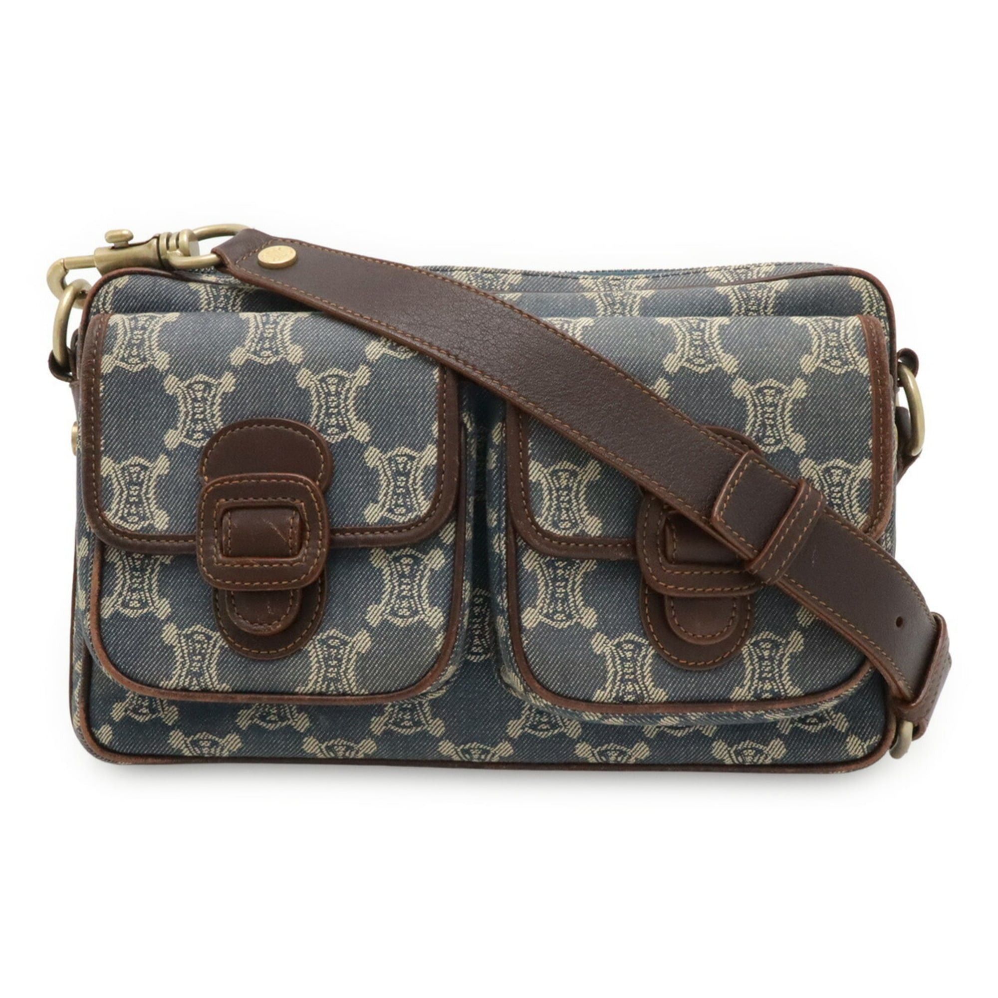Celine CELINE Paris Macadam Shoulder Bag, Denim Canvas Leather, Blue Brown Size ONE SIZE - 2 Thumbnail