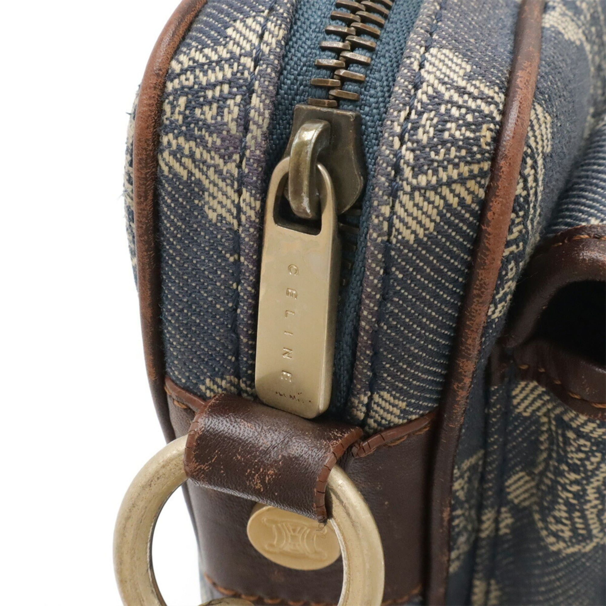 Celine CELINE Paris Macadam Shoulder Bag, Denim Canvas Leather, Blue Brown Size ONE SIZE - 5 Thumbnail