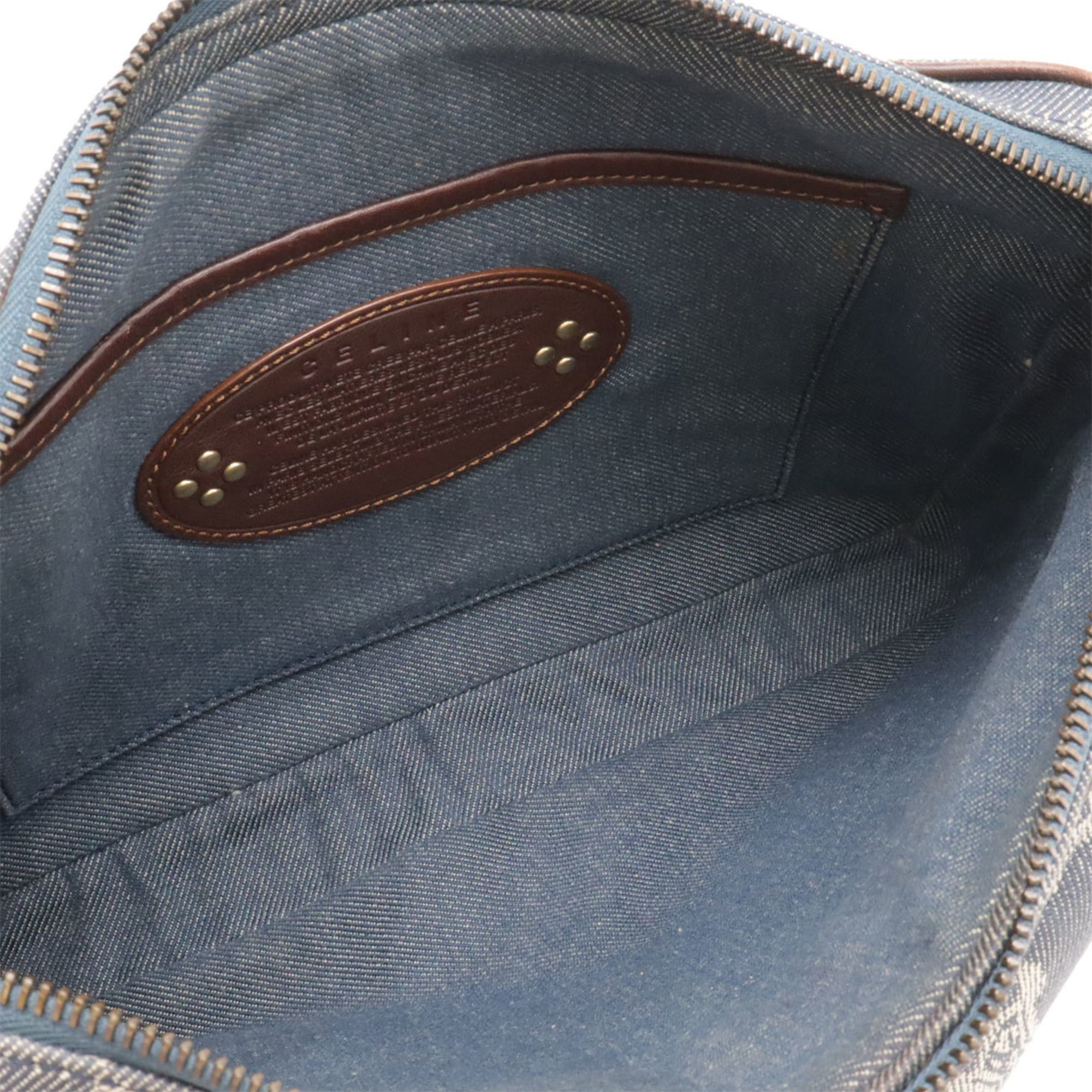 Celine CELINE Paris Macadam Shoulder Bag, Denim Canvas Leather, Blue Brown Size ONE SIZE - 8 Thumbnail