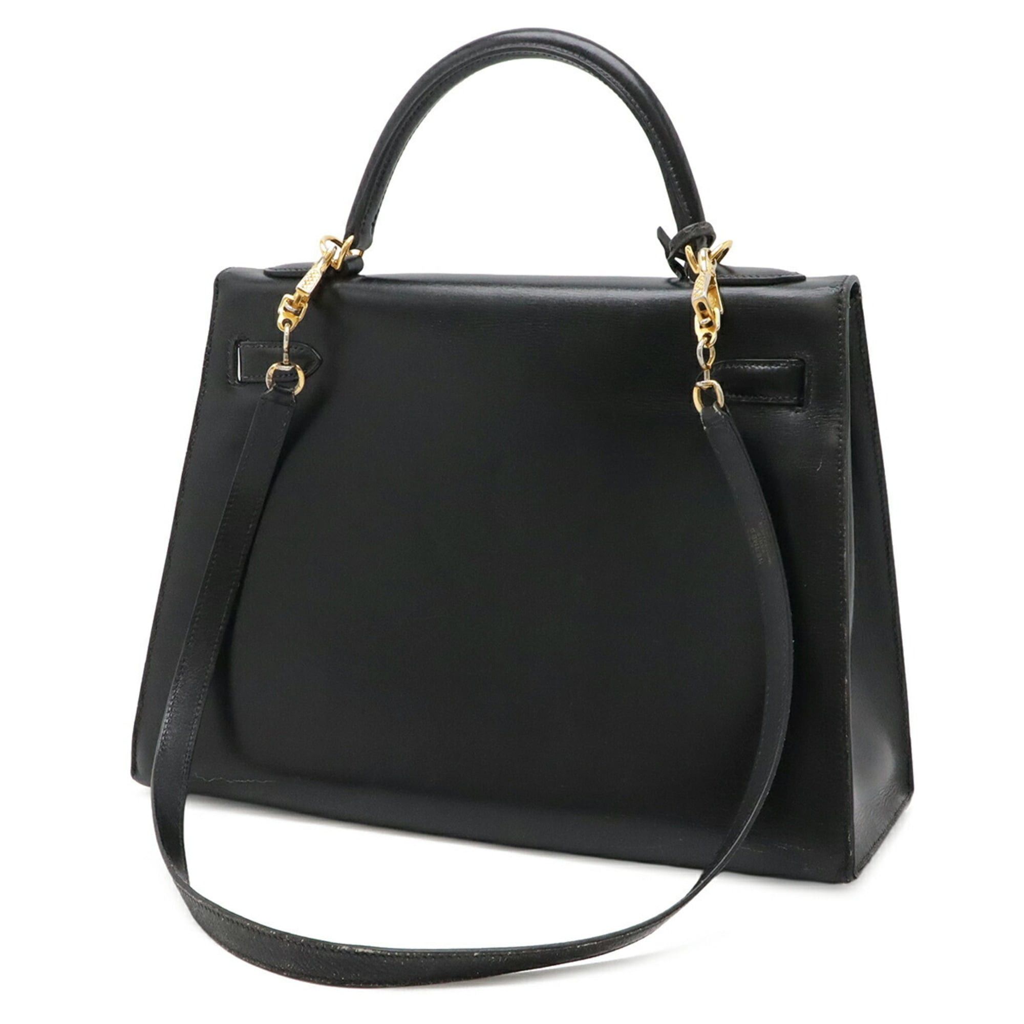 Hermes HERMES Kelly 32 handbag, external stitching, box calf leather, black, with "T" stamp. Size ONE SIZE - 3 Thumbnail