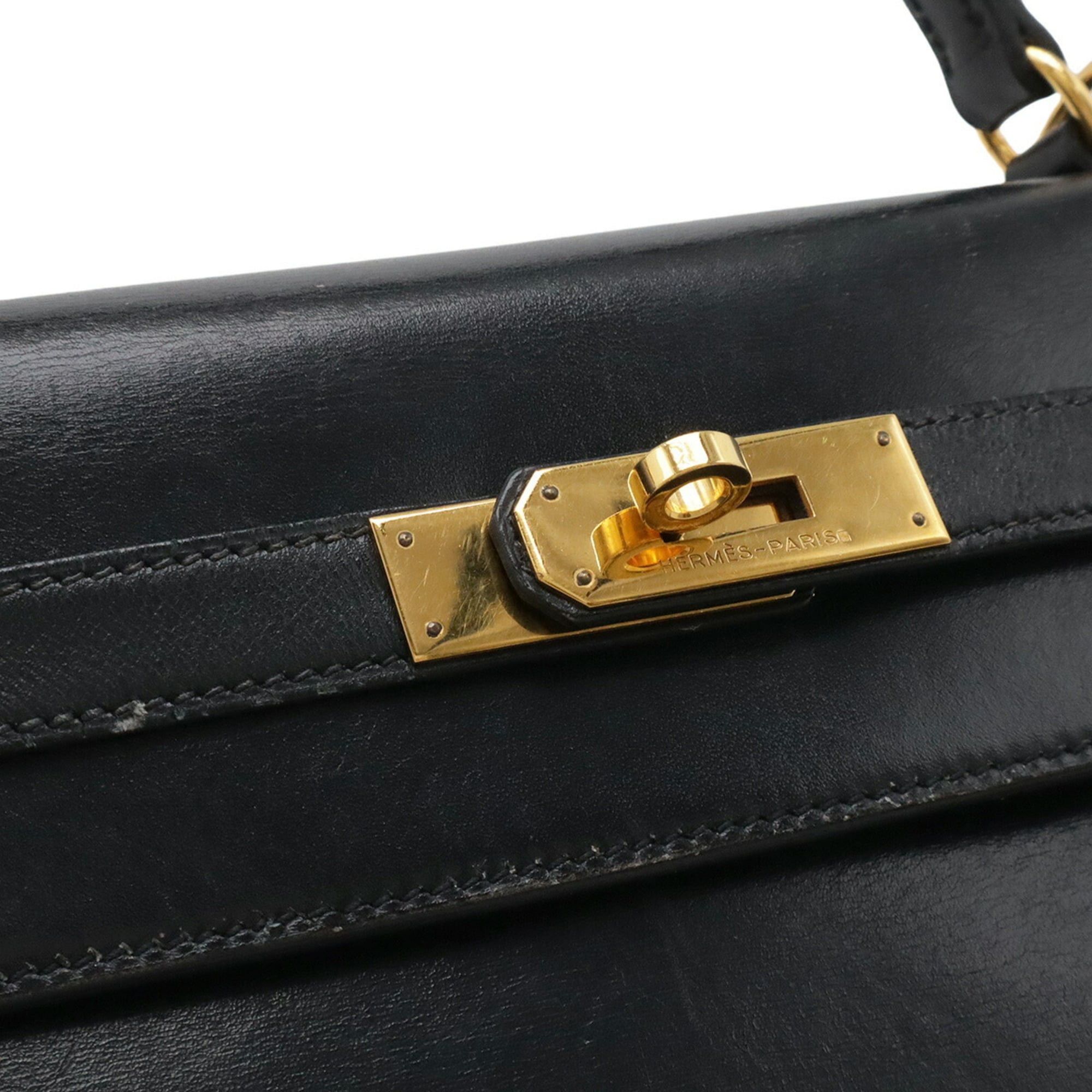 Hermes HERMES Kelly 32 handbag, external stitching, box calf leather, black, with "T" stamp. Size ONE SIZE - 6 Thumbnail