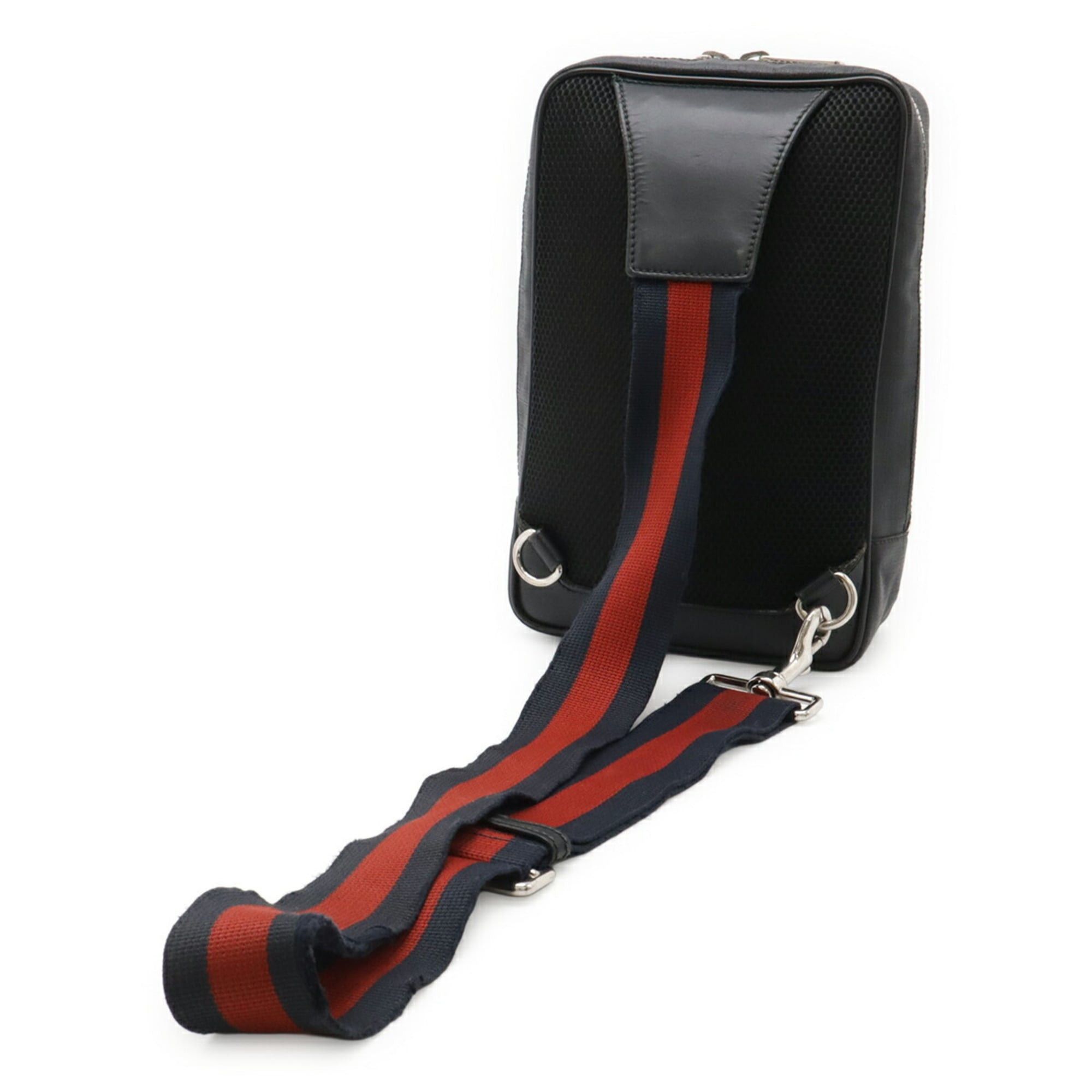 Gucci GUCCI GG Supreme Web Stripe Body Bag Sling Shoulder Leather Black Gray 478325 Size ONE SIZE - 3 Thumbnail