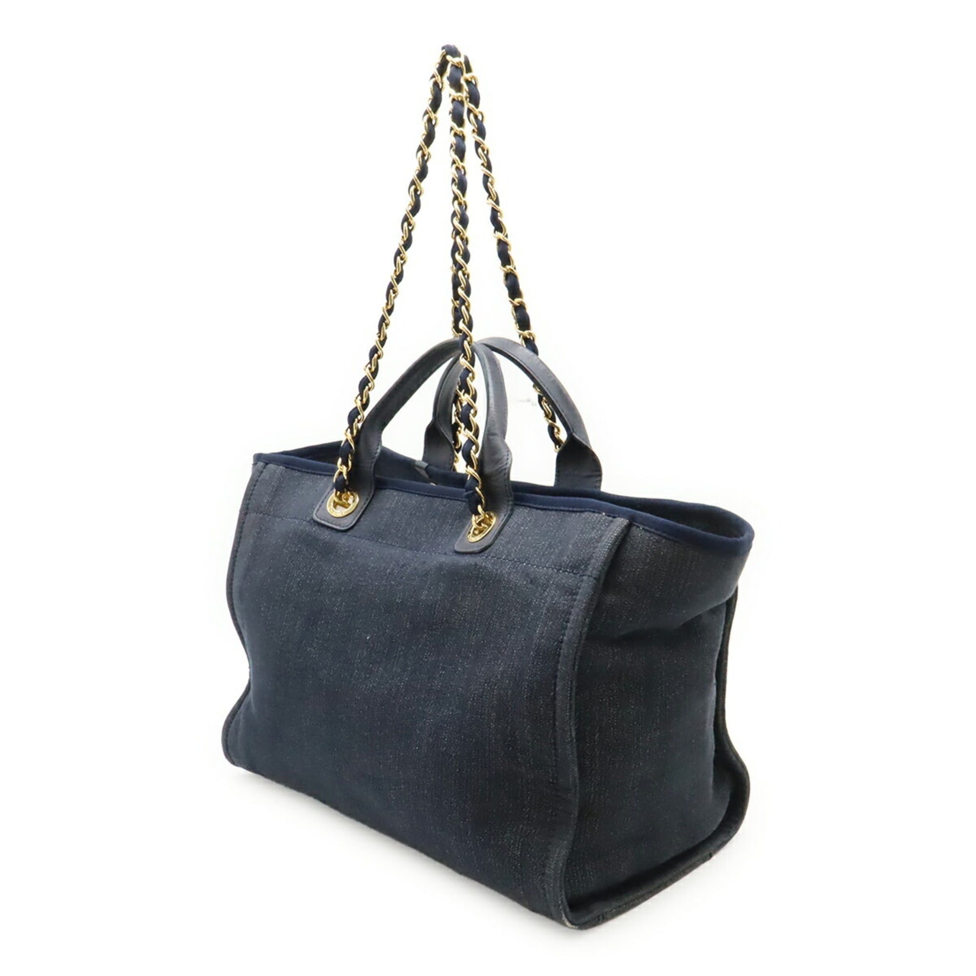 Chanel CHANEL Deauville Tote MM Medium Bag Shoulder Chain Denim Navy A67001 Size ONE SIZE - 3 Thumbnail