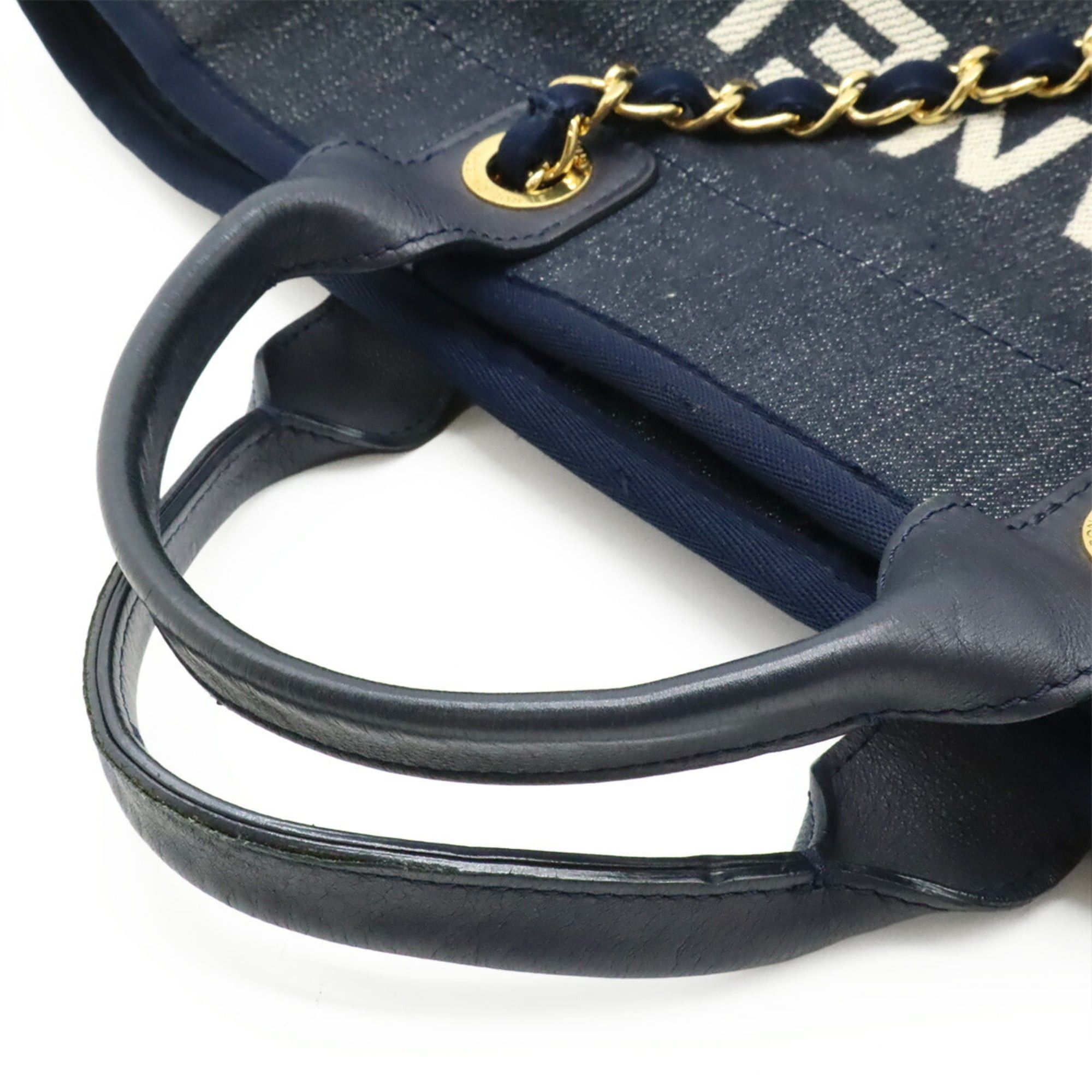 Chanel CHANEL Deauville Tote MM Medium Bag Shoulder Chain Denim Navy A67001 Size ONE SIZE - 6 Thumbnail