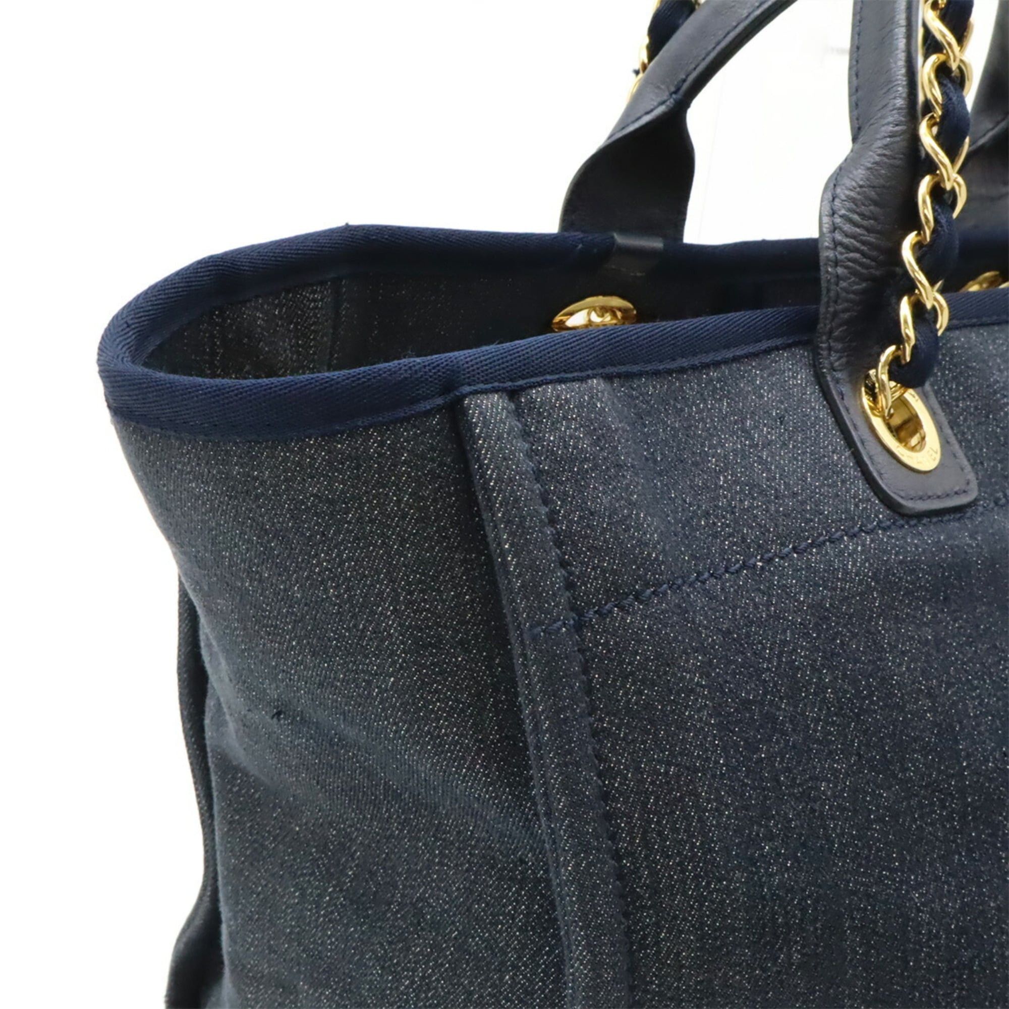 Chanel CHANEL Deauville Tote MM Medium Bag Shoulder Chain Denim Navy A67001 Size ONE SIZE - 5 Thumbnail