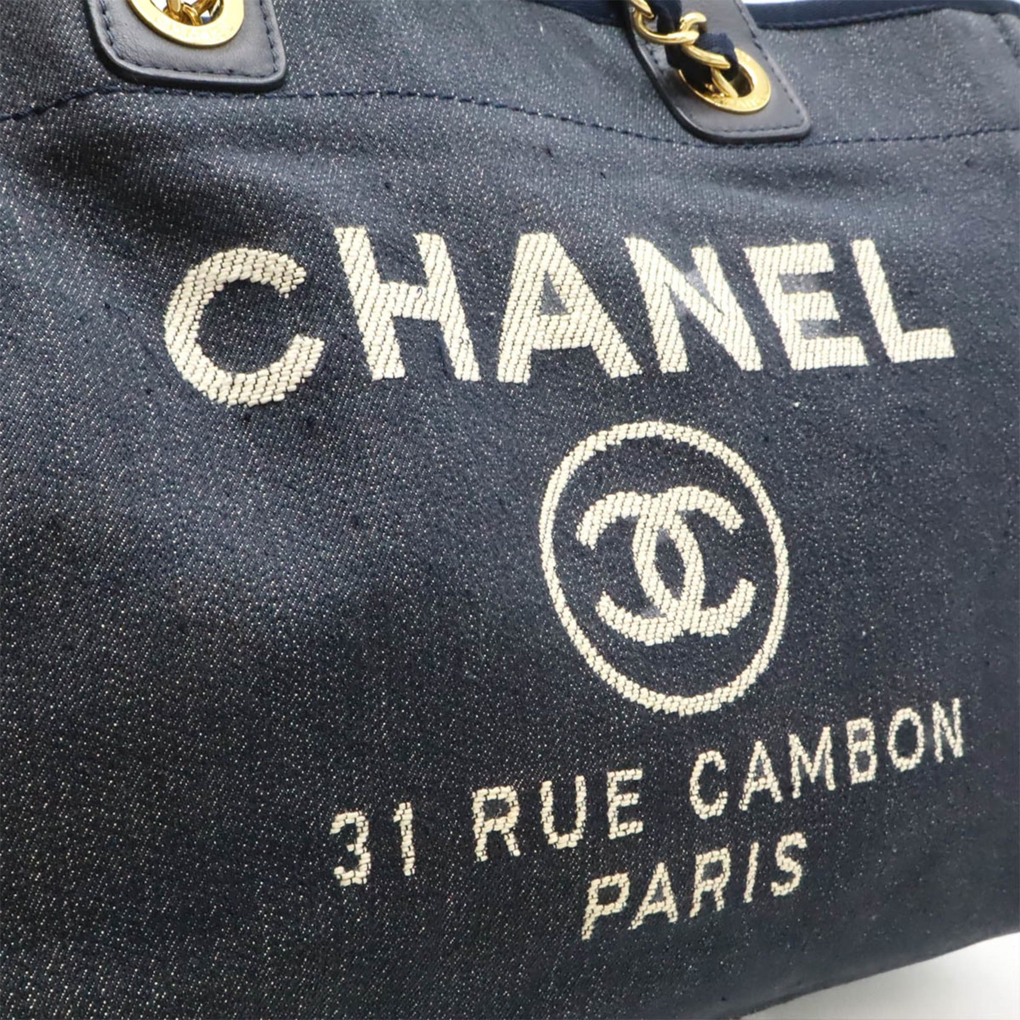 Chanel CHANEL Deauville Tote MM Medium Bag Shoulder Chain Denim Navy A67001 Size ONE SIZE - 10 Thumbnail