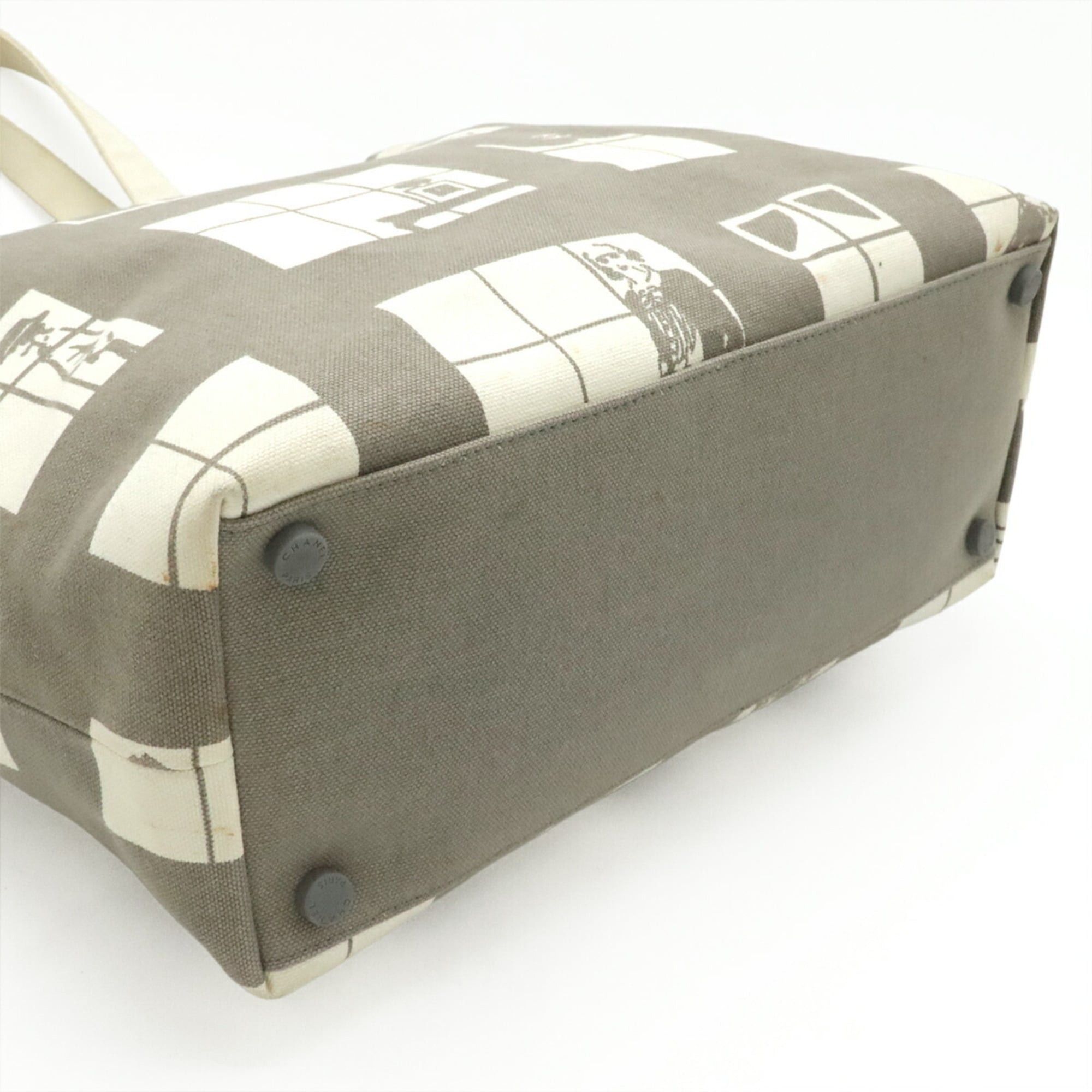 Chanel CHANEL Mademoiselle tote bag with window line print, canvas, gray, ivory, white. Size ONE SIZE - 4 Thumbnail