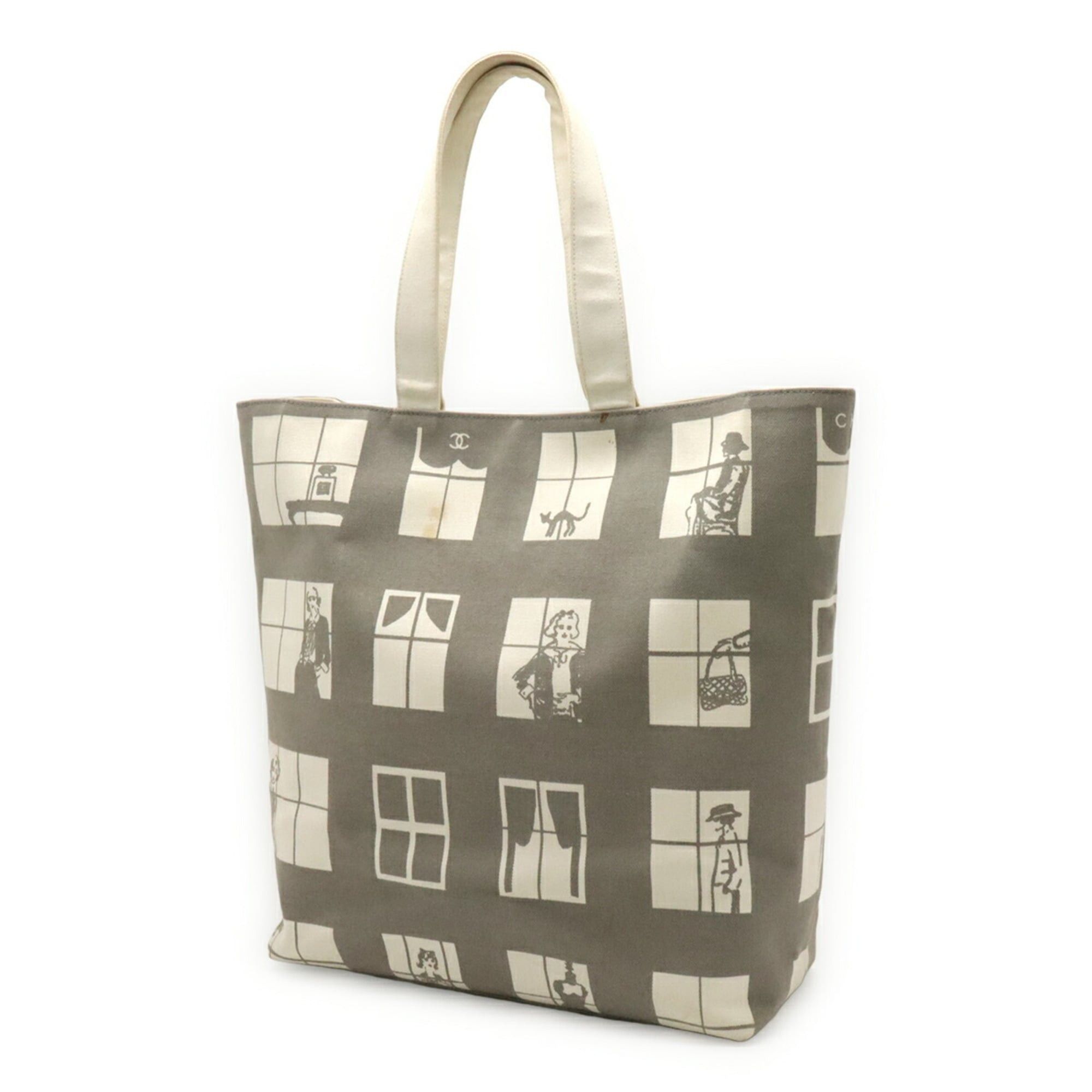 Chanel CHANEL Mademoiselle tote bag with window line print, canvas, gray, ivory, white. Size ONE SIZE - 3 Thumbnail