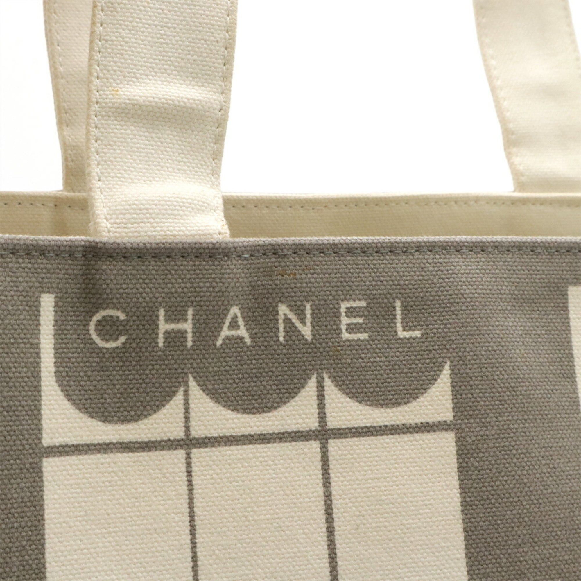 Chanel CHANEL Mademoiselle tote bag with window line print, canvas, gray, ivory, white. Size ONE SIZE - 5 Thumbnail