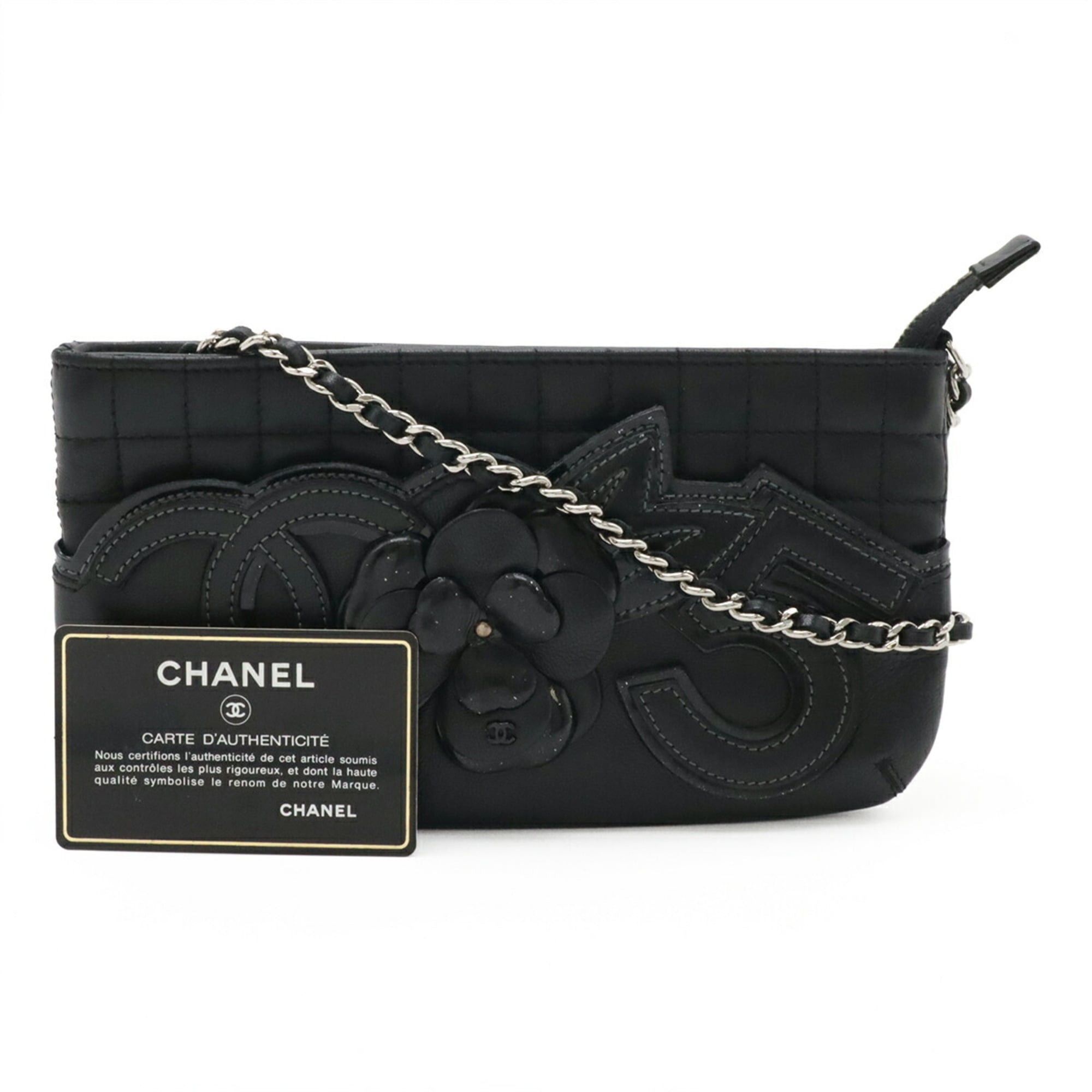 Chanel CHANEL Chocolate Bar Camellia No. 5 Coco Mark Chain Shoulder Bag - Leather, Black Size ONE SIZE - 10 Thumbnail