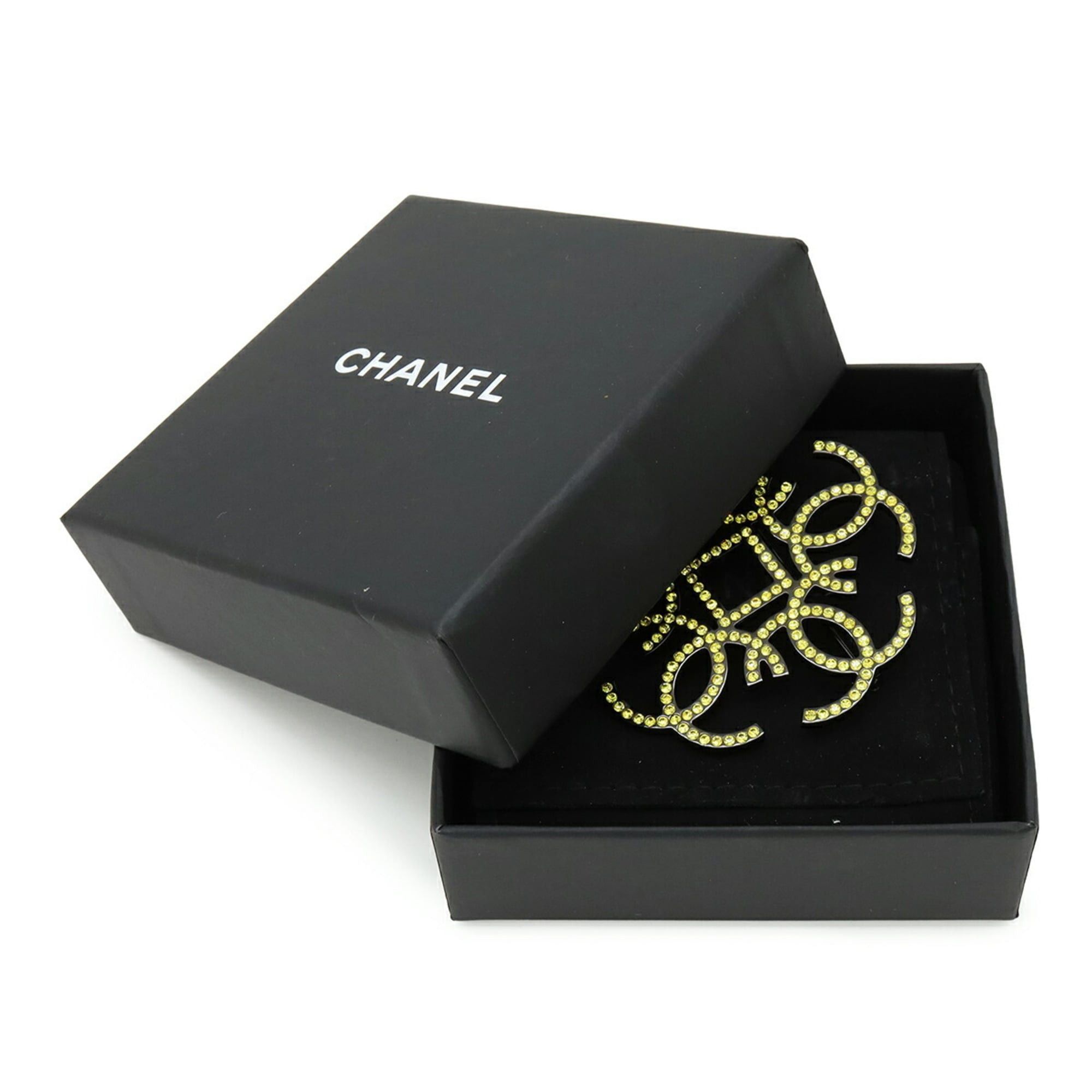 Chanel CHANEL Coco Mark Rhinestone Brooch, Metal, Yellow Gold, Black, B17S Size ONE SIZE - 7 Thumbnail