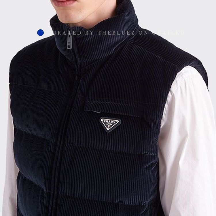 Prada Blue Corduroy Puffer Vest Size US L / EU 52-54 / 3 - 8 Thumbnail