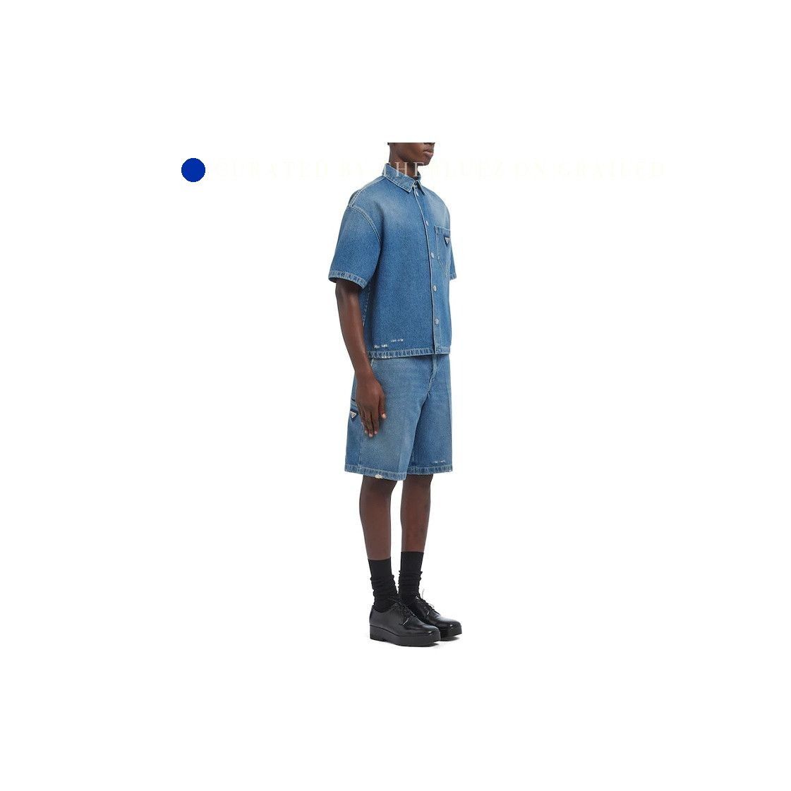Prada Blue Denim Shirt with Logo Patch Size US S / EU 44-46 / 1 - 10 Thumbnail