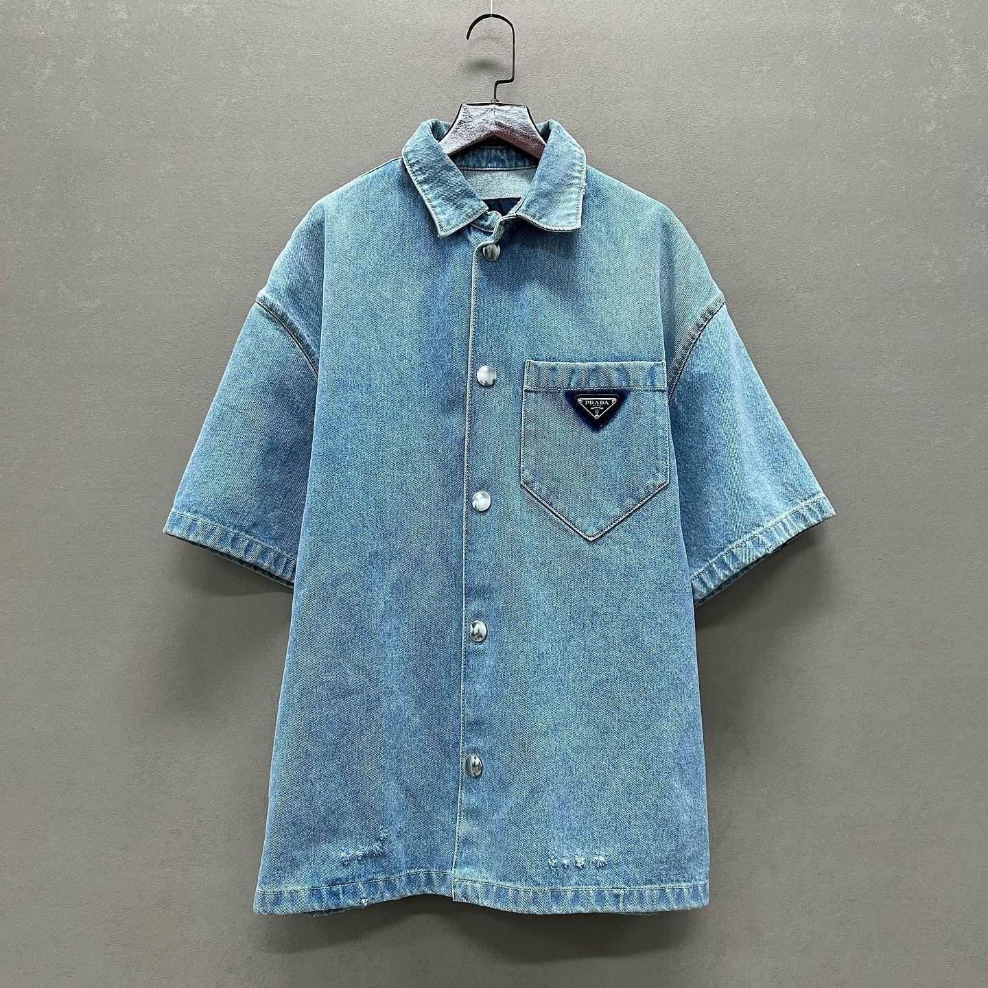 Prada Blue Denim Shirt with Logo Patch Size US S / EU 44-46 / 1 - 6 Thumbnail
