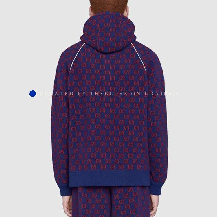 Gucci Monogram Wool Cashmere Hoodie in Blue Size US M / EU 48-50 / 2 - 7 Thumbnail