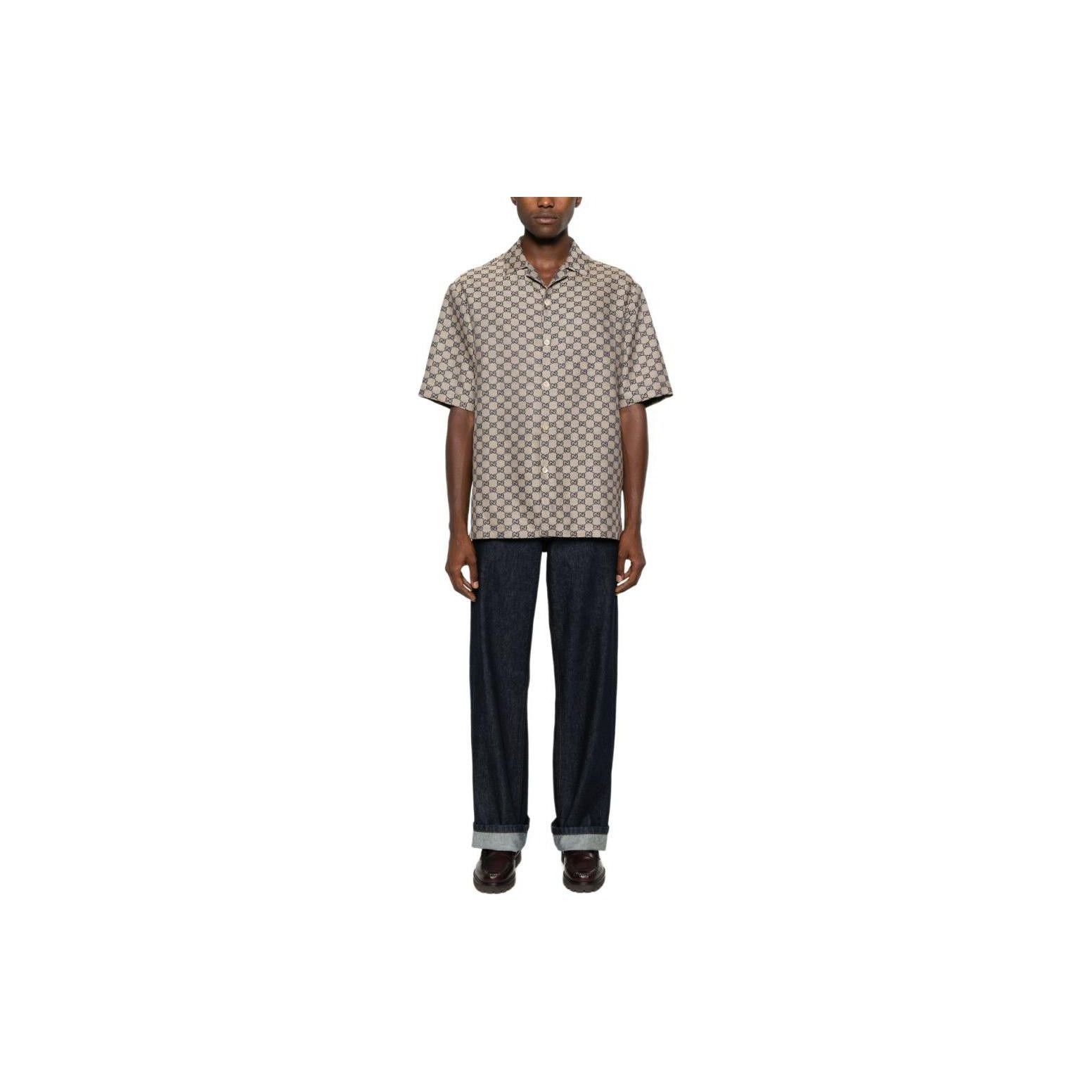 Gucci GG Logo Print Button-Up Shirt in Beige Size US L / EU 52-54 / 3 - 6 Thumbnail
