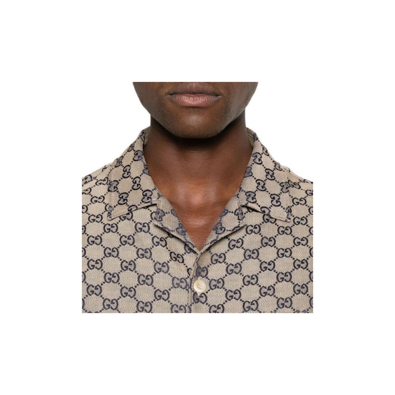 Gucci GG Logo Print Button-Up Shirt in Beige Size US L / EU 52-54 / 3 - 9 Thumbnail