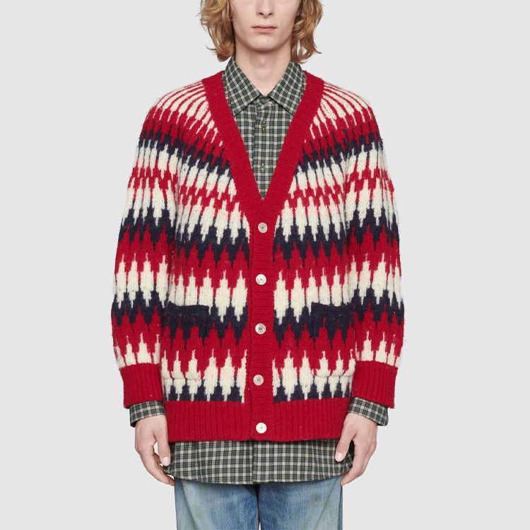 Gucci Red Jacquard Wool Cardigan in Size S Size US S / EU 44-46 / 1 - 7 Thumbnail