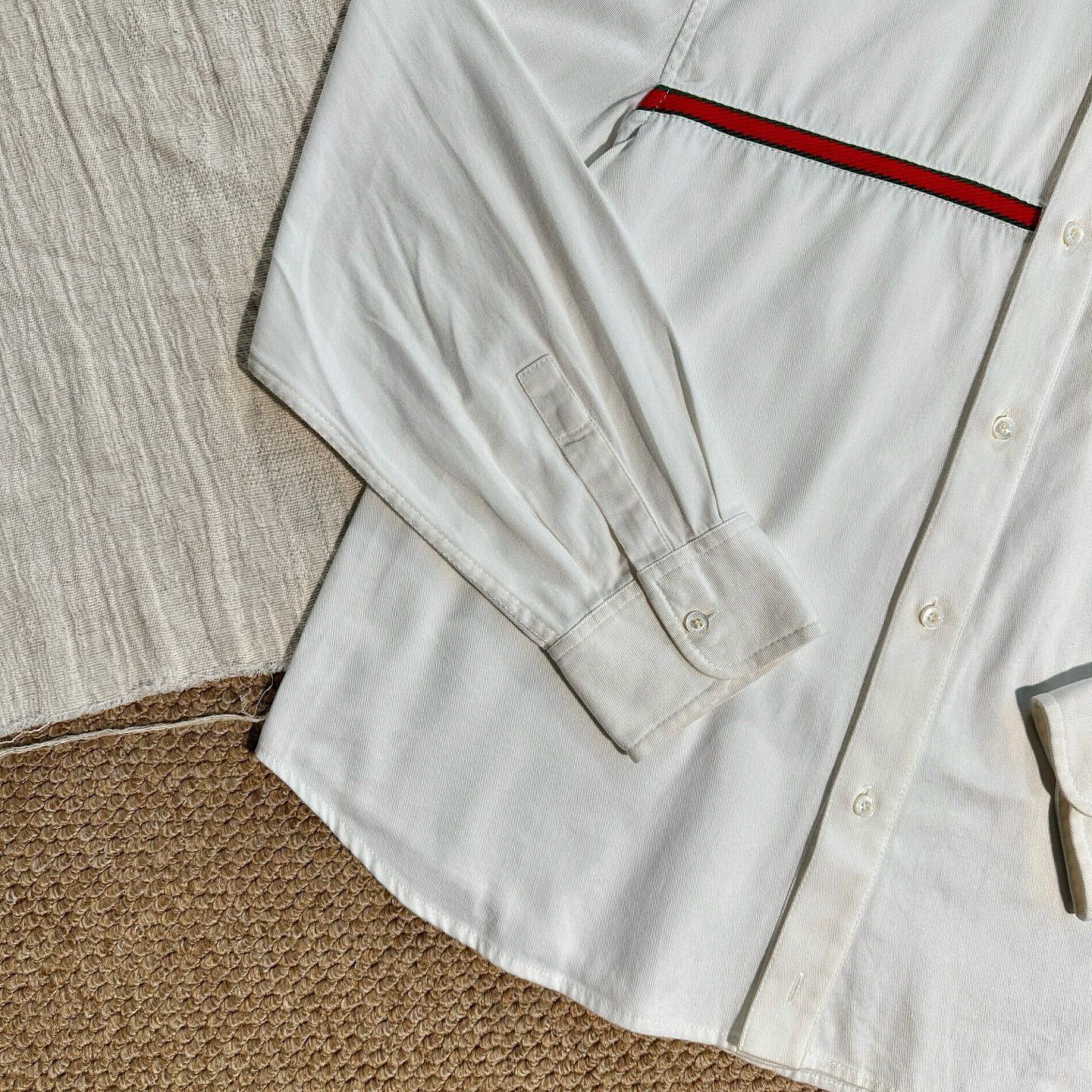 Gucci Classic White Web Collar Button-Up Shirt Size US M / EU 48-50 / 2 - 6 Thumbnail