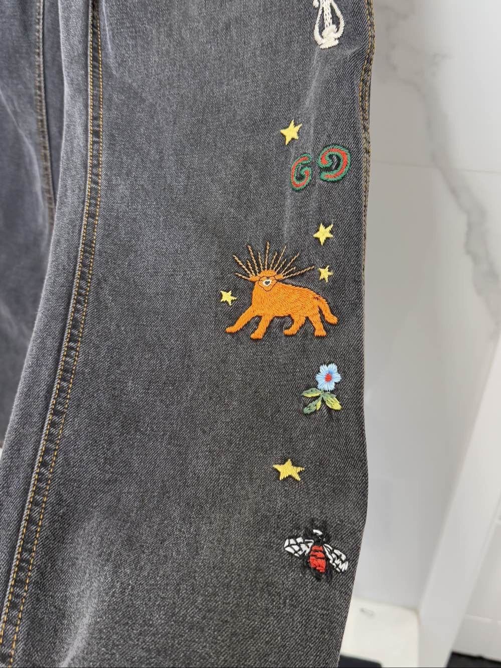 Gucci Black Embroidered Denim Jeans Size 36 Size US 36 / EU 52 - 5 Thumbnail