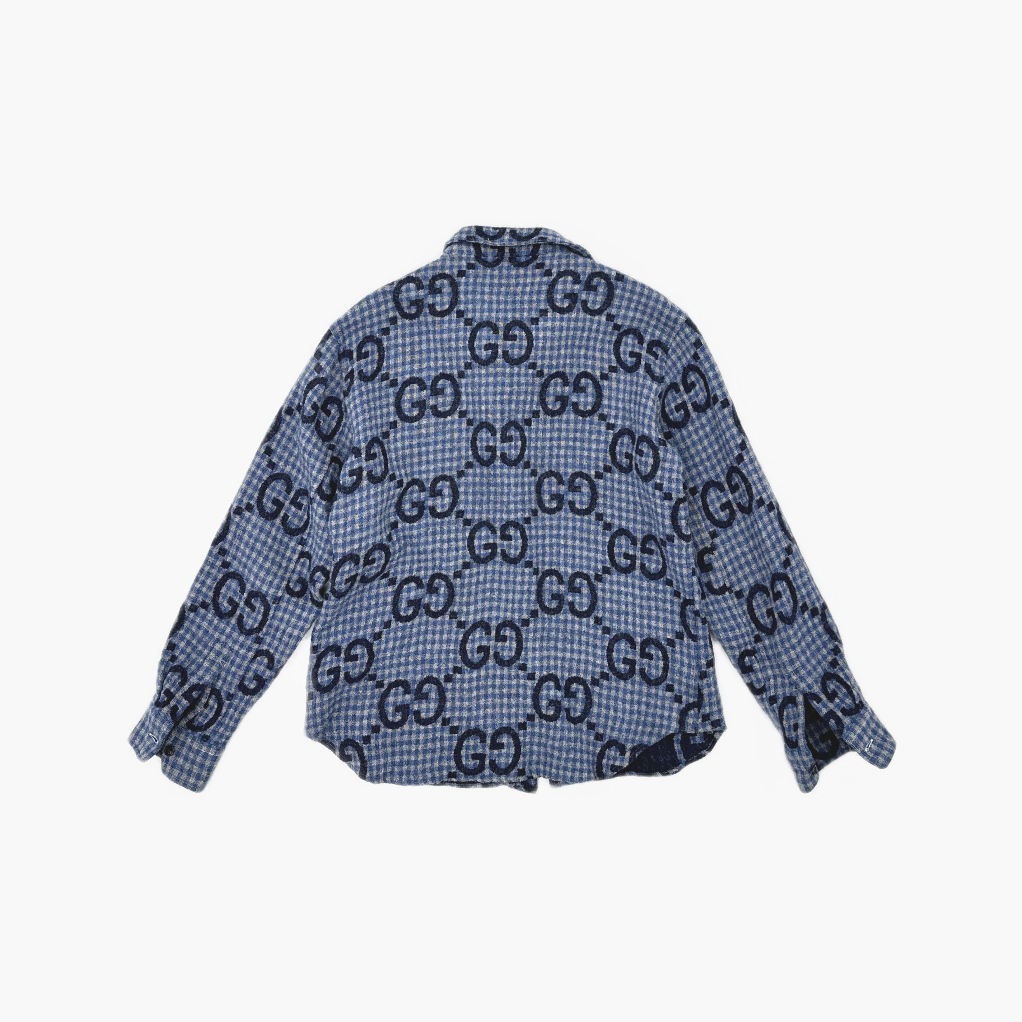 Gucci GG Logo Wool Shirt in Blue Size US M / EU 48-50 / 2 - 2 Thumbnail