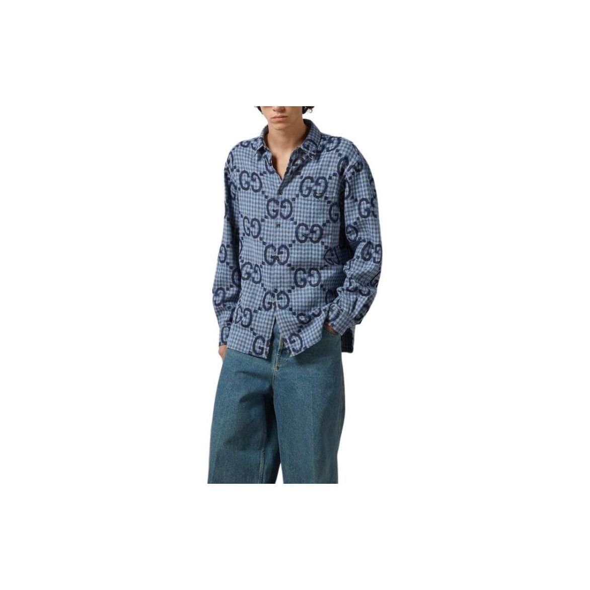 Gucci GG Logo Wool Shirt in Blue Size US M / EU 48-50 / 2 - 8 Thumbnail