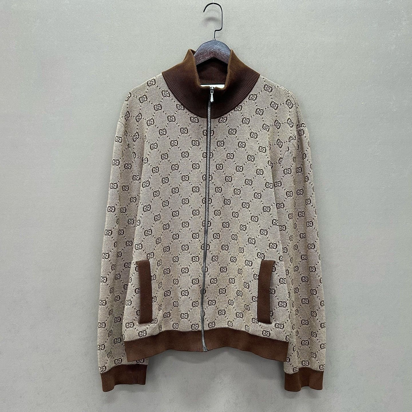 Gucci Brown Knit Zip Jacket with GG Monogram Size US XL / EU 56 / 4 - 6 Thumbnail