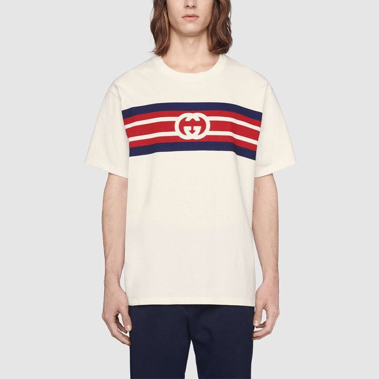 Gucci Logo Stripe T-Shirt in White, Size M Size US M / EU 48-50 / 2 - 9 Thumbnail