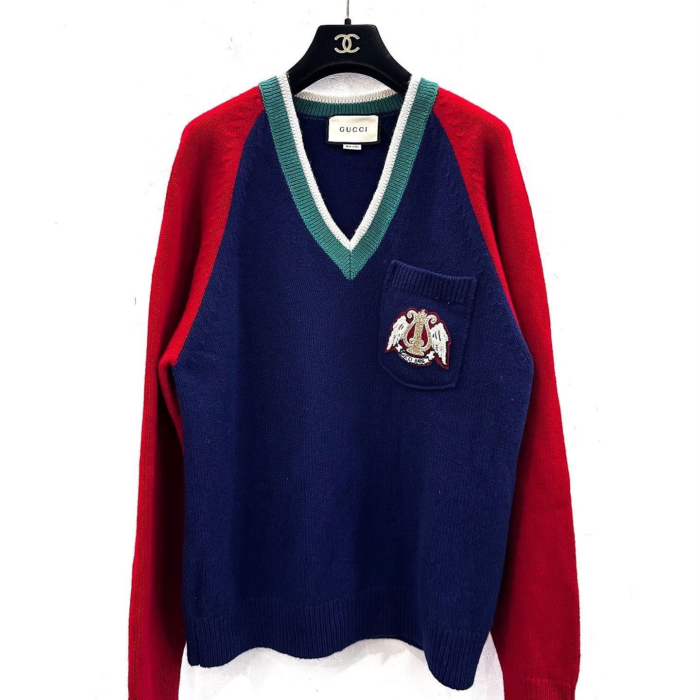 Gucci Blue V-Neck Sweater with Lyre Patch Size US XS / EU 42 / 0 - 6 Thumbnail