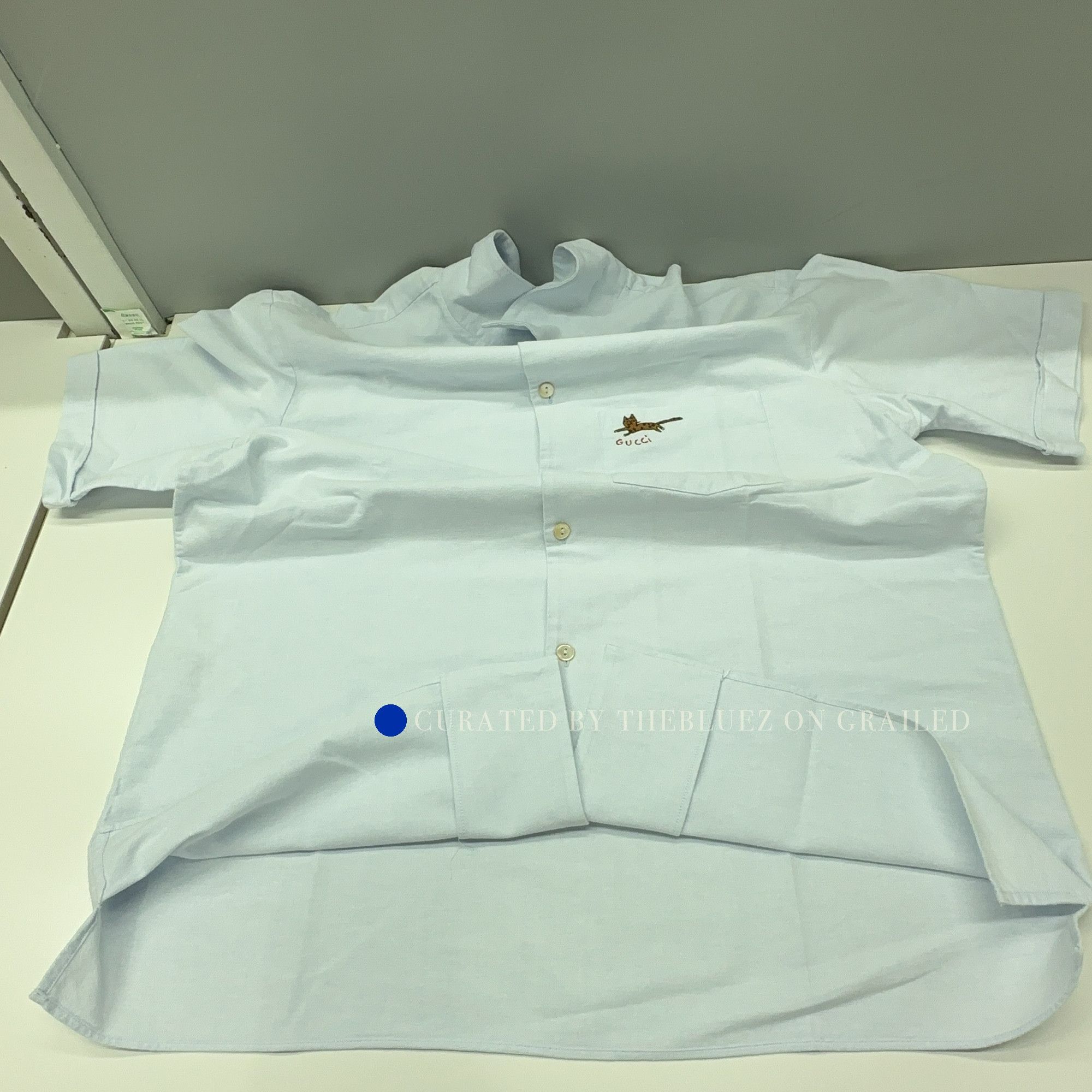 Gucci Blue Animal Embroidery Button-Up Shirt Size US M / EU 48-50 / 2 - 7 Thumbnail