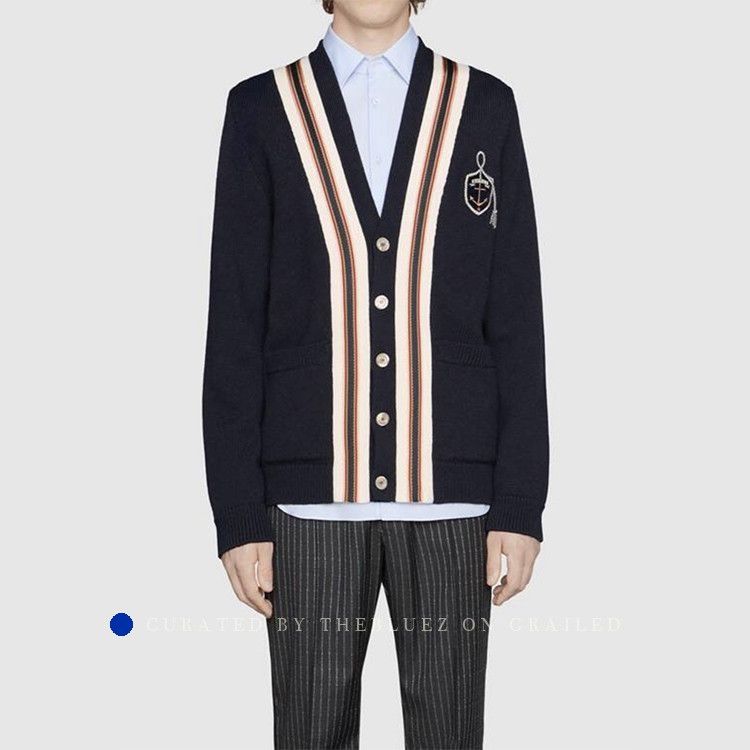 Gucci Elegant Blue Wool Cardigan with Anchor Logo Size US M / EU 48-50 / 2 - 7 Thumbnail