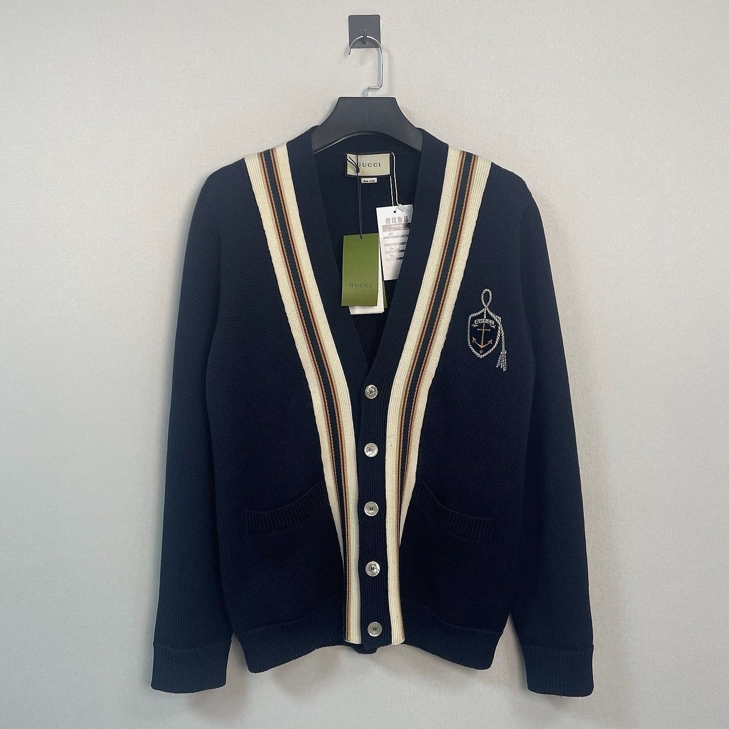 Gucci Elegant Blue Wool Cardigan with Anchor Logo Size US M / EU 48-50 / 2 - 6 Thumbnail