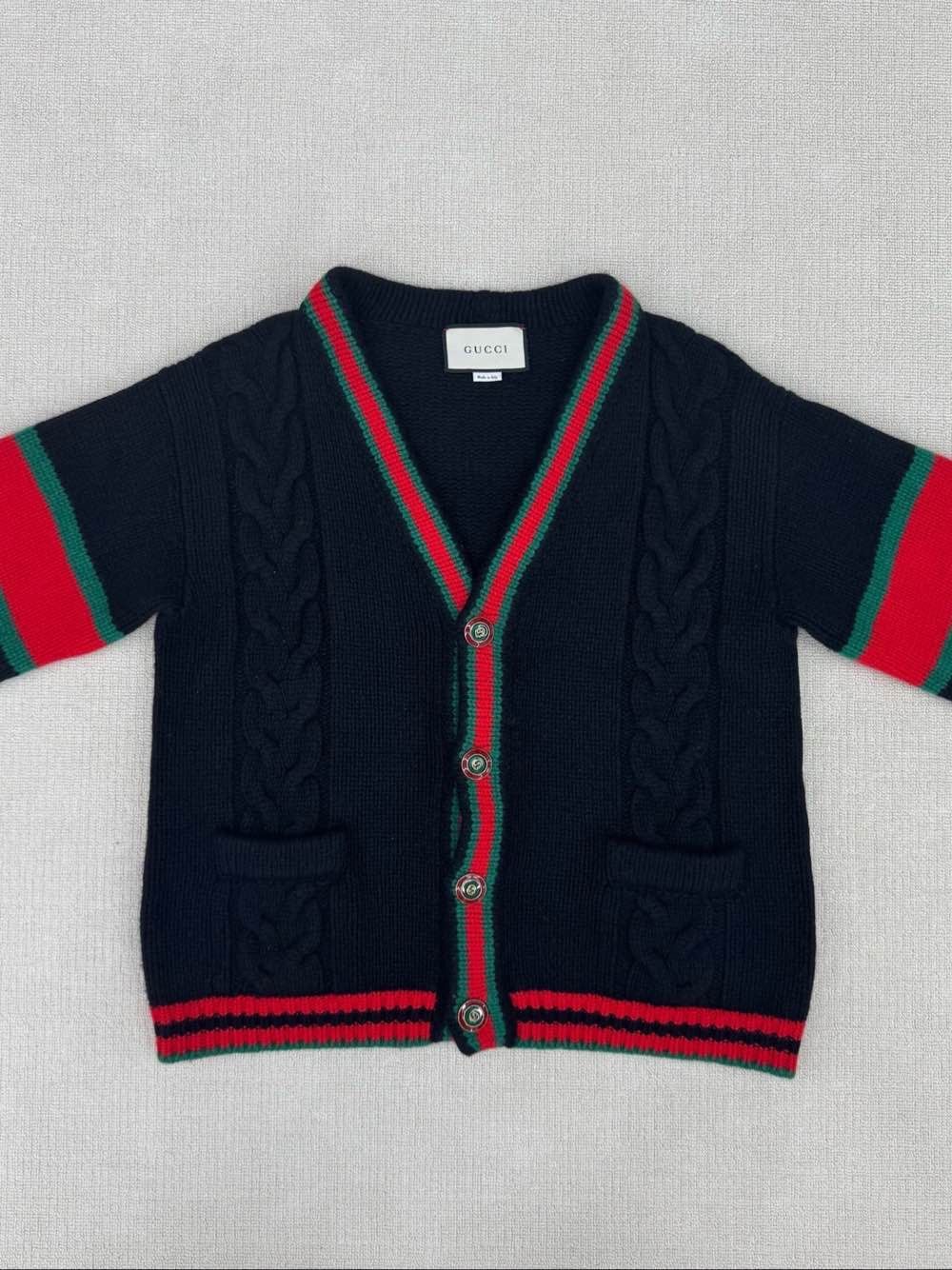 Gucci Striped Black Wool V-Neck Cardigan Size US M / EU 48-50 / 2 - 3 Thumbnail
