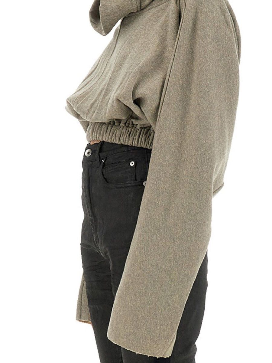 Rick Owens Drkshdw RICK OWENS DRKSHDW CROPPED HOODED TUNIC SWEATSHIRT - GREY Size ONE SIZE - 4 Thumbnail