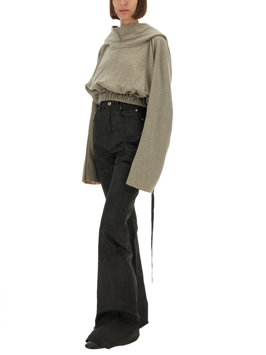 Rick Owens Drkshdw RICK OWENS DRKSHDW CROPPED HOODED TUNIC SWEATSHIRT - GREY Size ONE SIZE - 2 Thumbnail