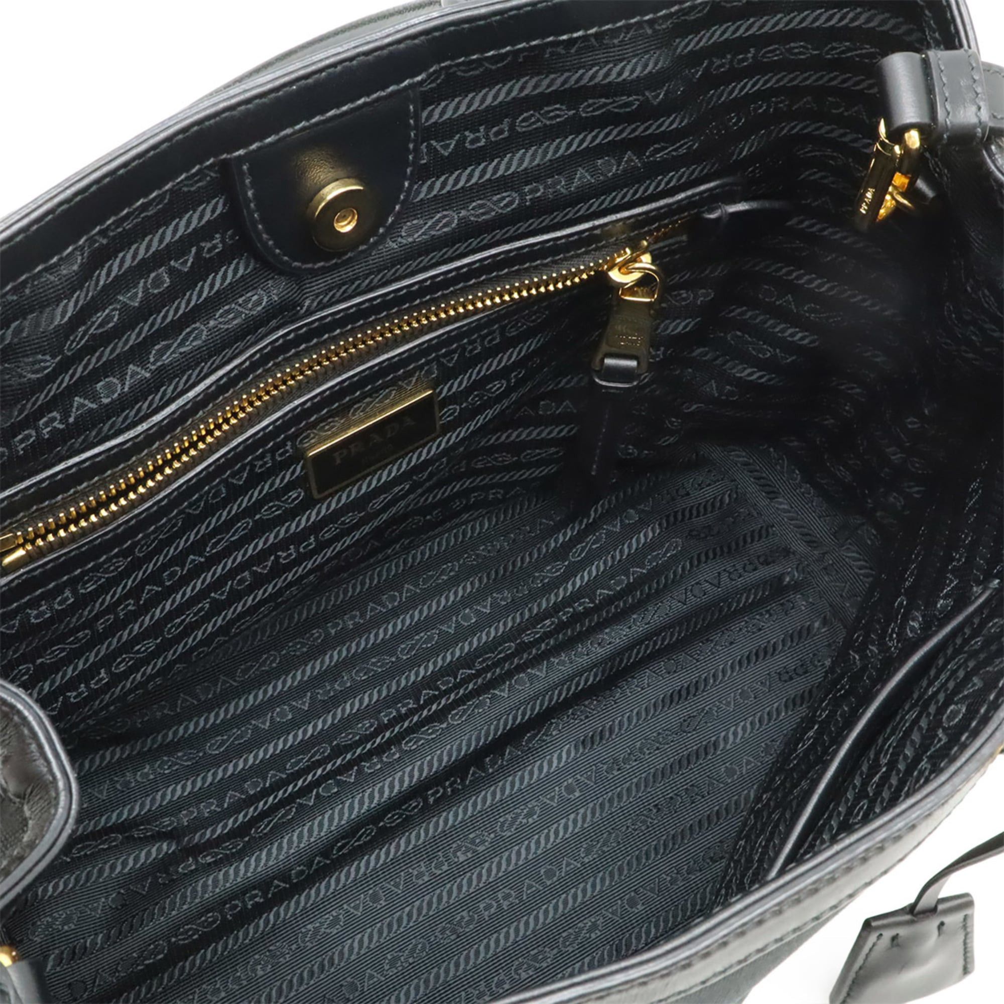Prada PRADA Jacquard Handbag Tote Shoulder Bag Canvas Leather NERO Black 1BA579 Size ONE SIZE - 7 Thumbnail