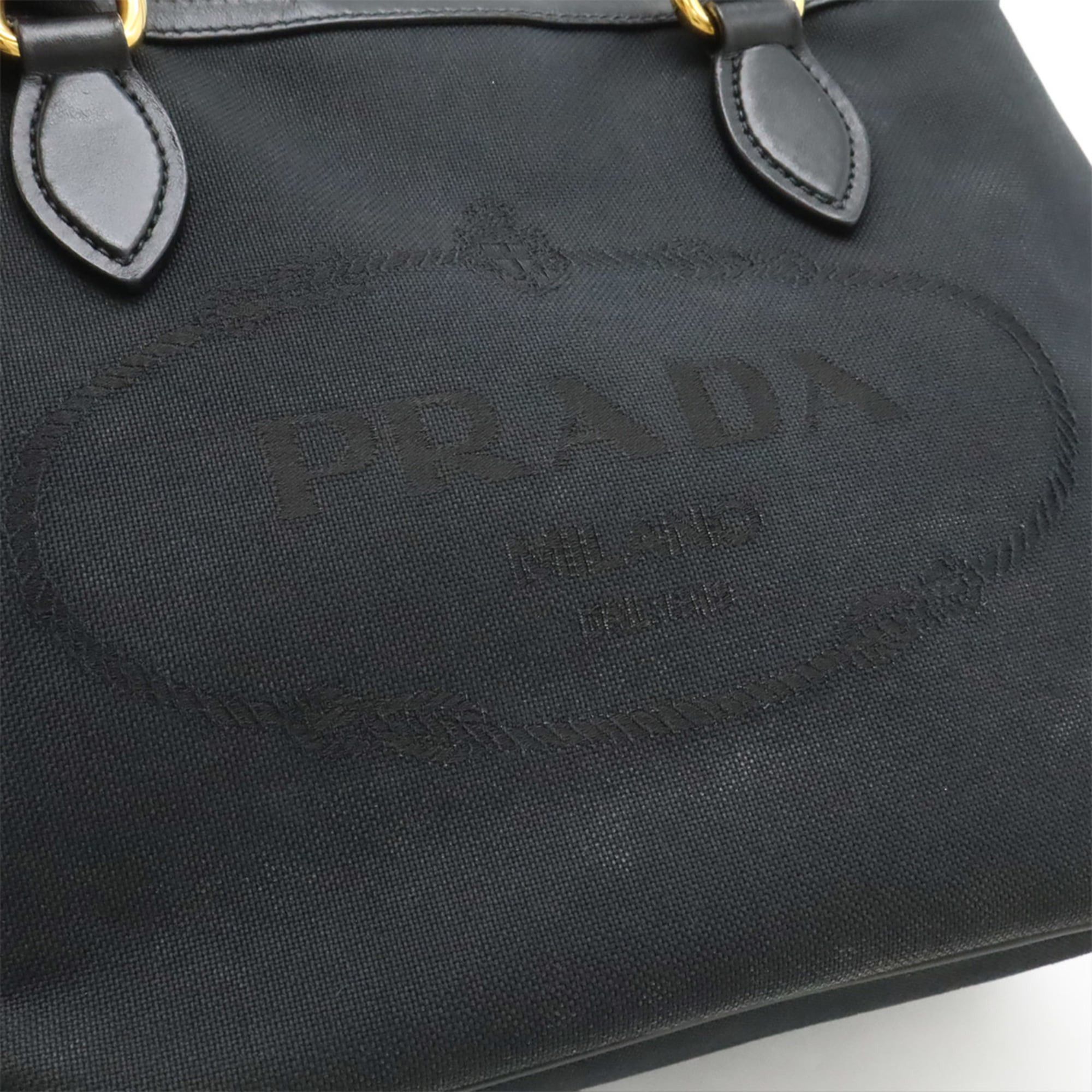 Prada PRADA Jacquard Handbag Tote Shoulder Bag Canvas Leather NERO Black 1BA579 Size ONE SIZE - 9 Thumbnail